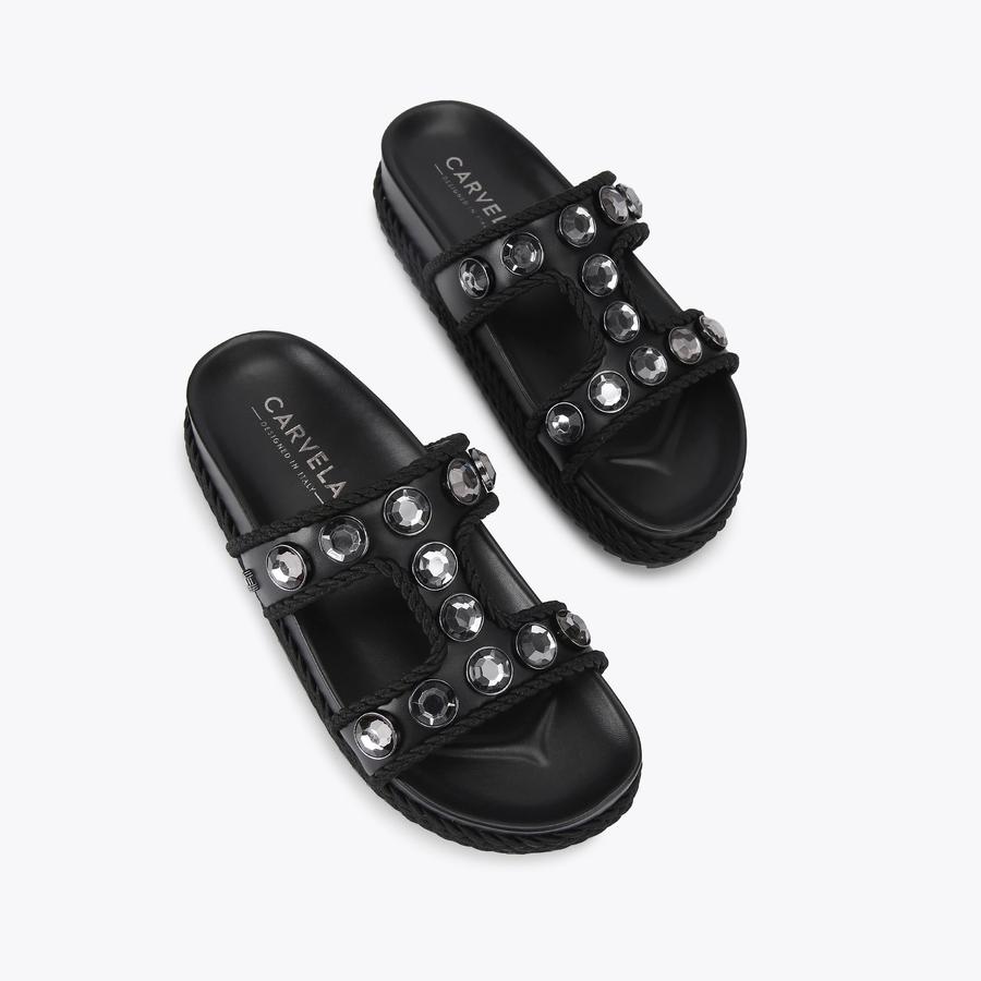 SORELLA FLATFORM Black Slip On Sandal by CARVELA