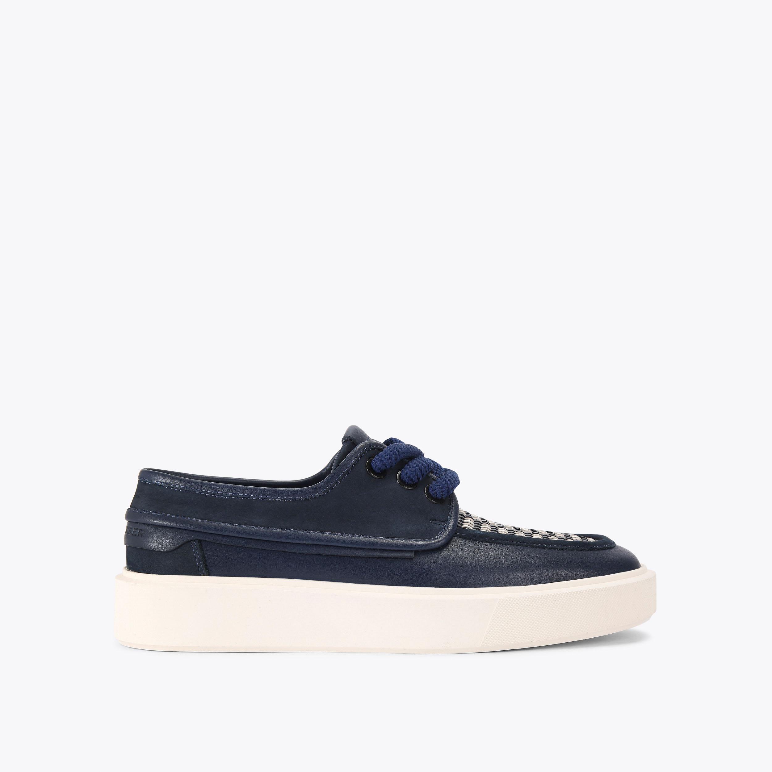 Milbank Navy Leather Boat Shoes | Kurt Geiger