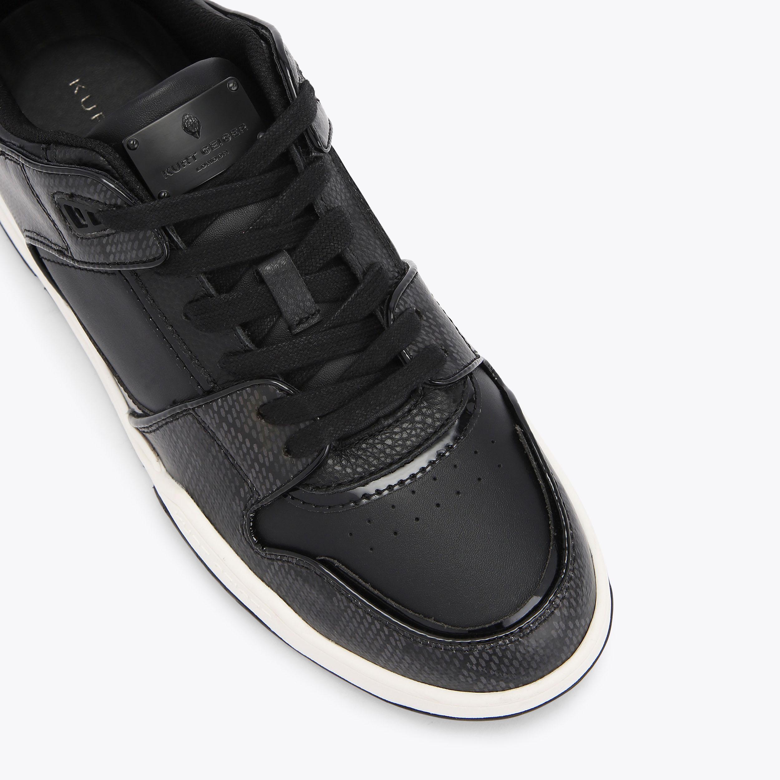 Regan Plaque Sneakers in Black Leather & Fabric | Kurt Geiger