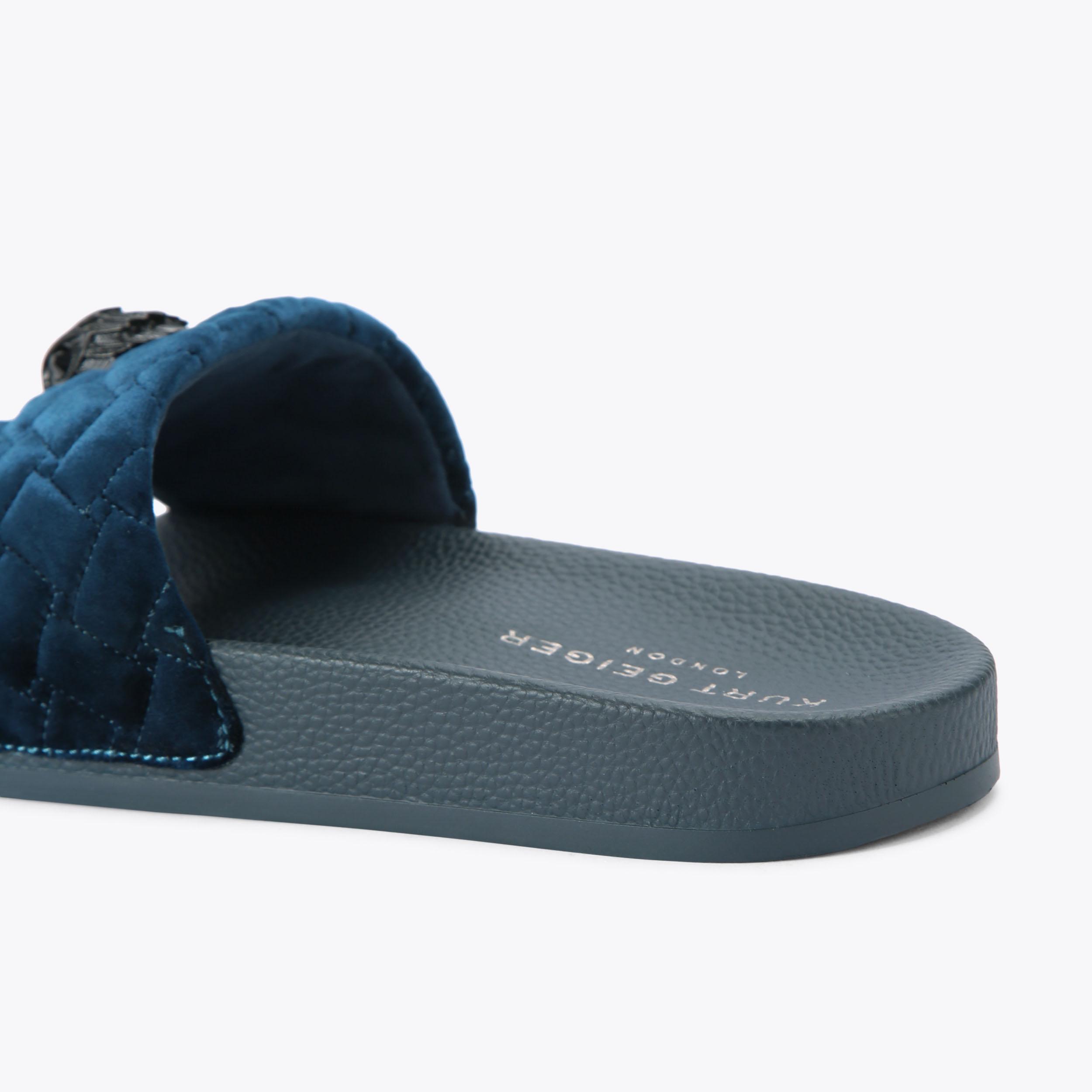 MEENA EAGLE MENS Teal Velvet Fabric Slide Sandal by KURT 