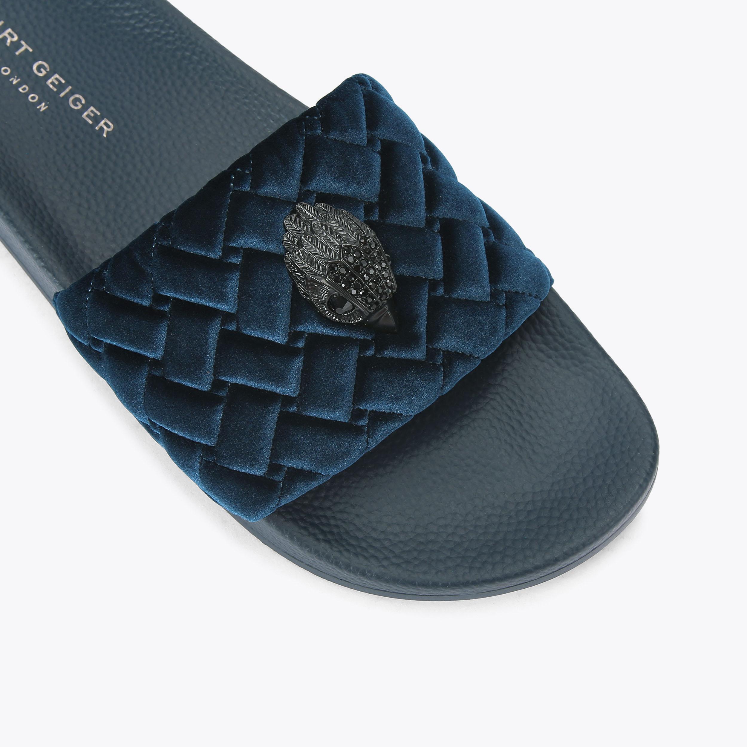 Kurt Geiger Velvet Meena Eagle Slip On Sandals Men’s Size 8 MEENA EAGLE MENS Teal Velvet Fabric Slide Sandal by KURT  main image 4