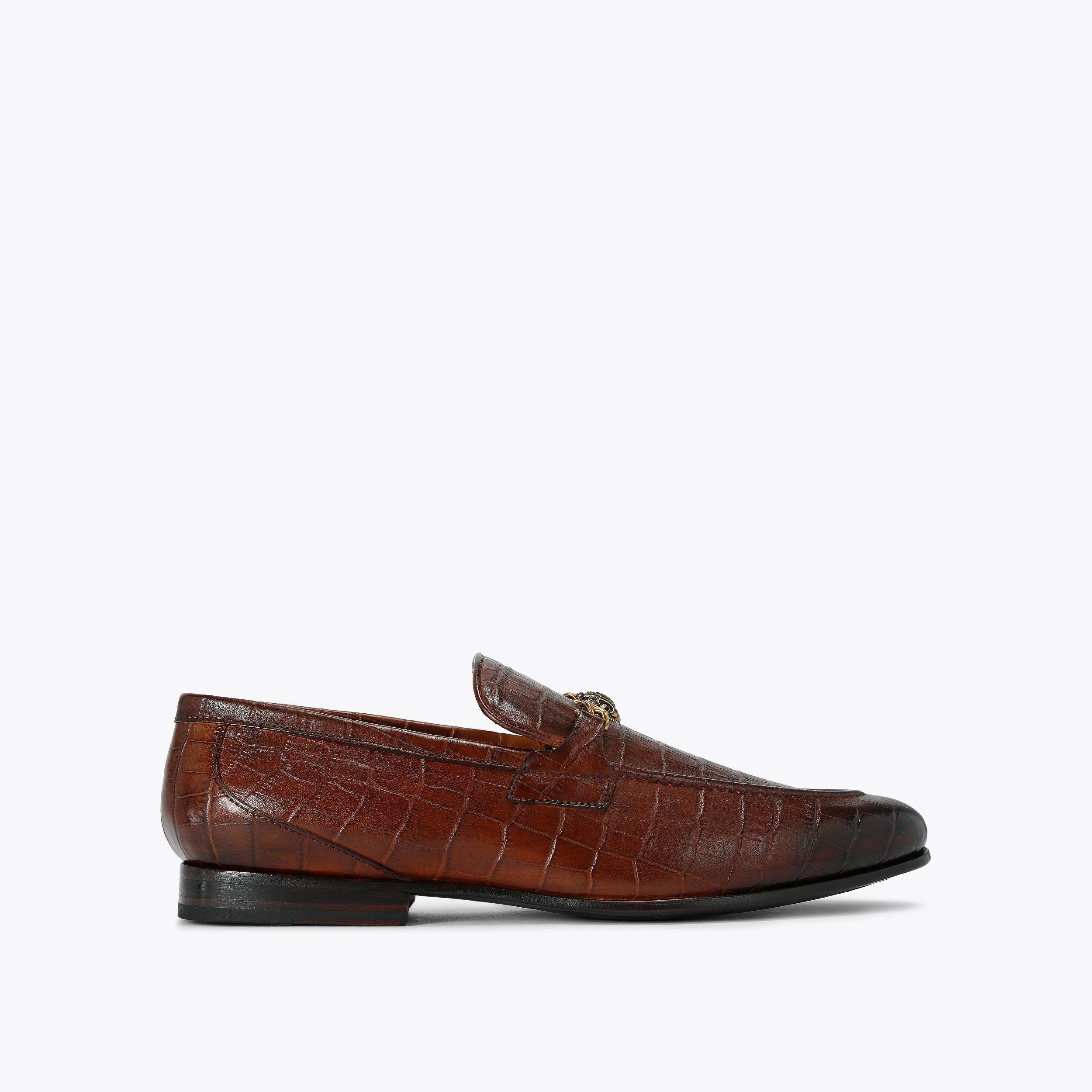 ALTON CROC Tan Leather Croc Printed Loafer by KURT GEIGER LONDON