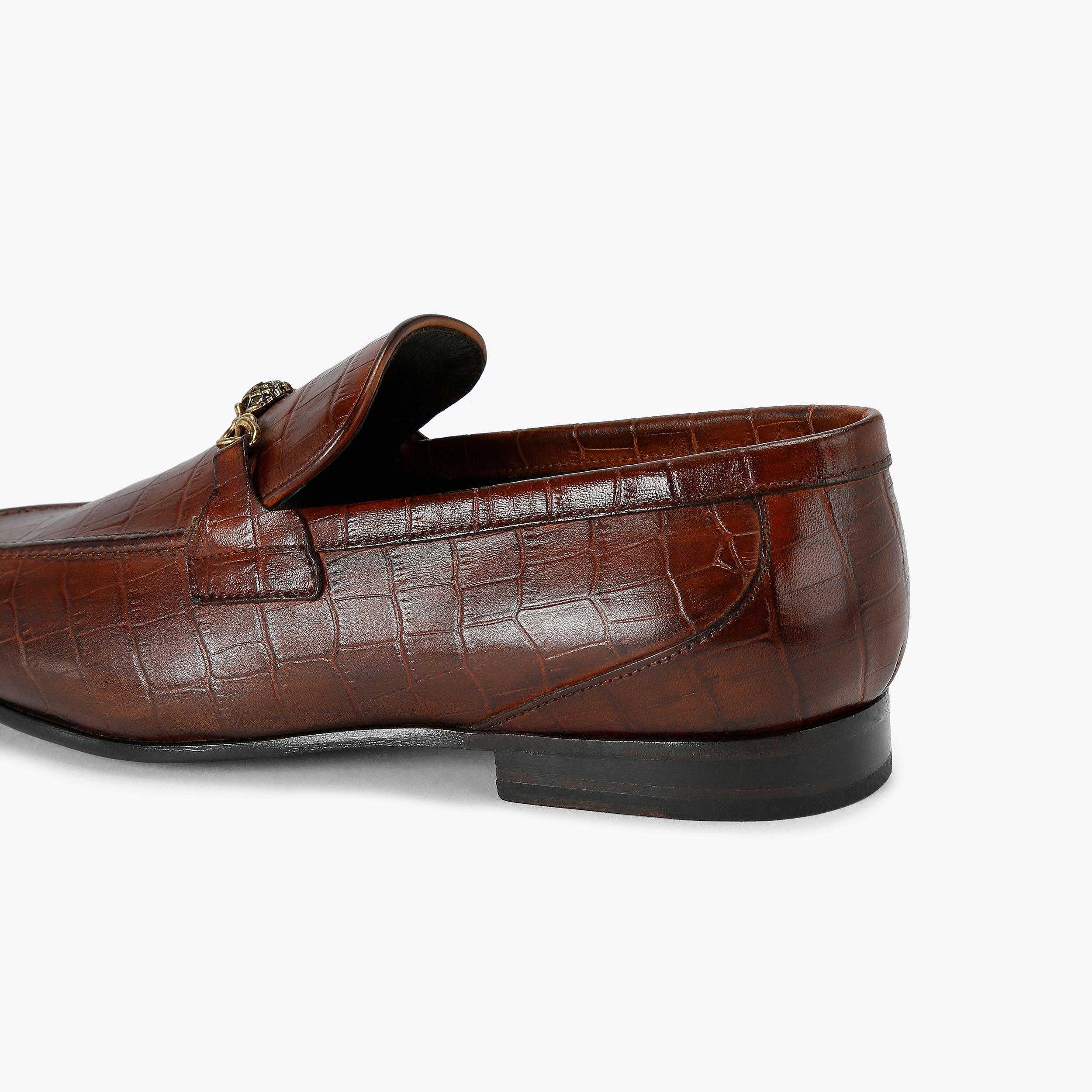 Alton Croc Tan Leather Crocodile Loafers | Kurt Geiger display picture 1