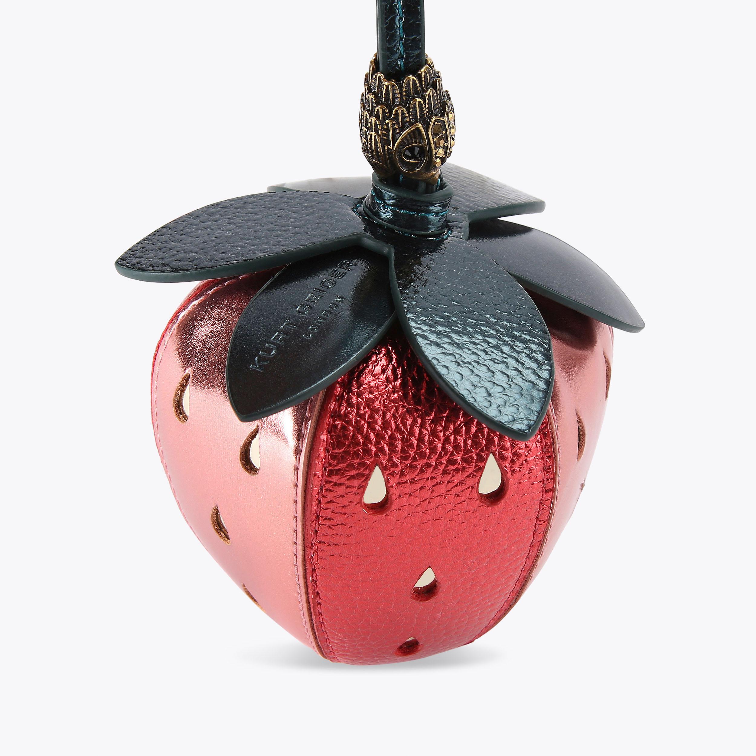 Strawberry Bag Charm | Metallic Pink Accessory | Kurt Geiger