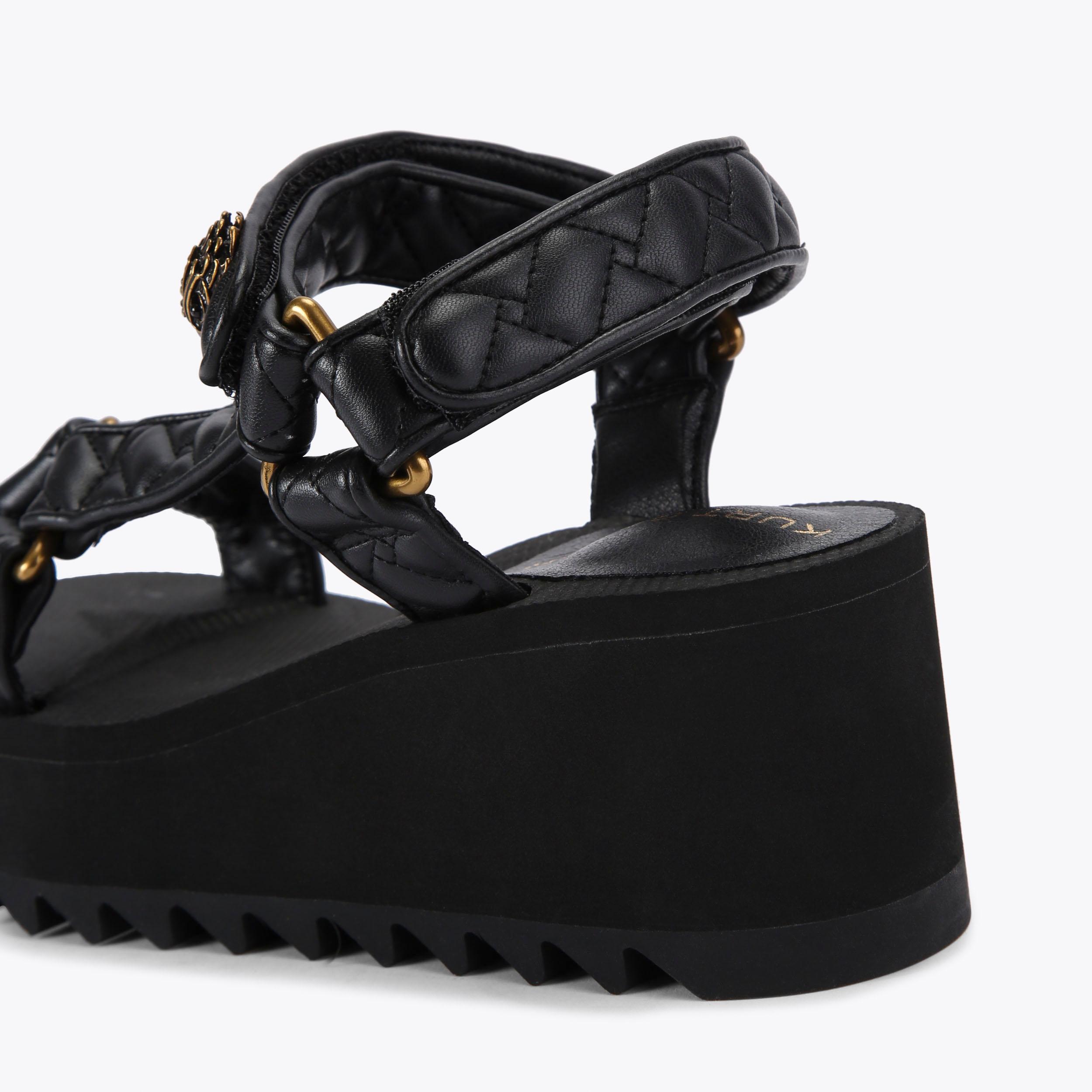 ORION PUMP Black Overstitch Quilted Chunky Sandal by KURT 