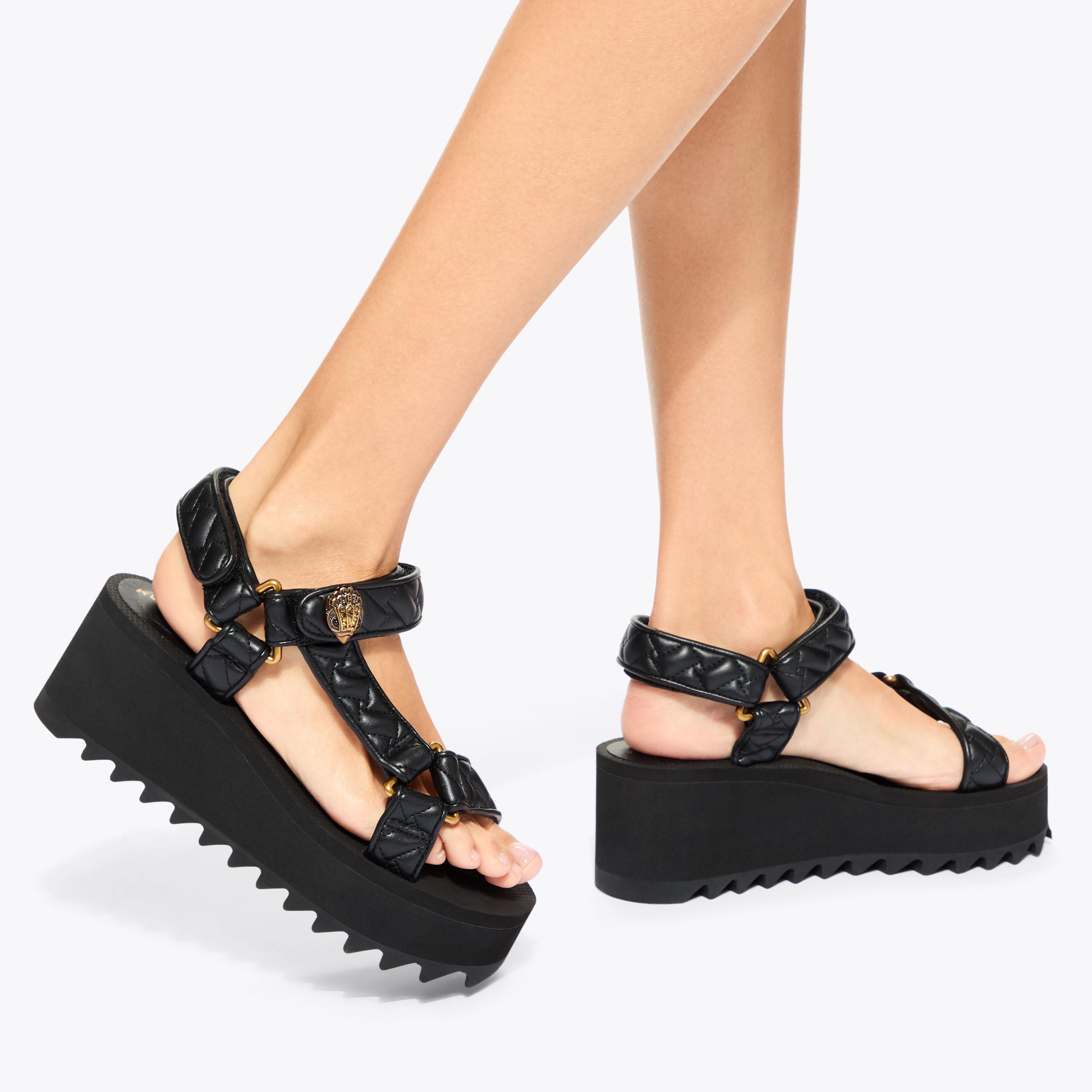 Kurt Geiger‎ Size 10.5 44.5 Orion Black with Multi Metallic Strap Flat Sandal ORION PUMP Black Overstitch Quilted Chunky Sandal by KURT  main image 4