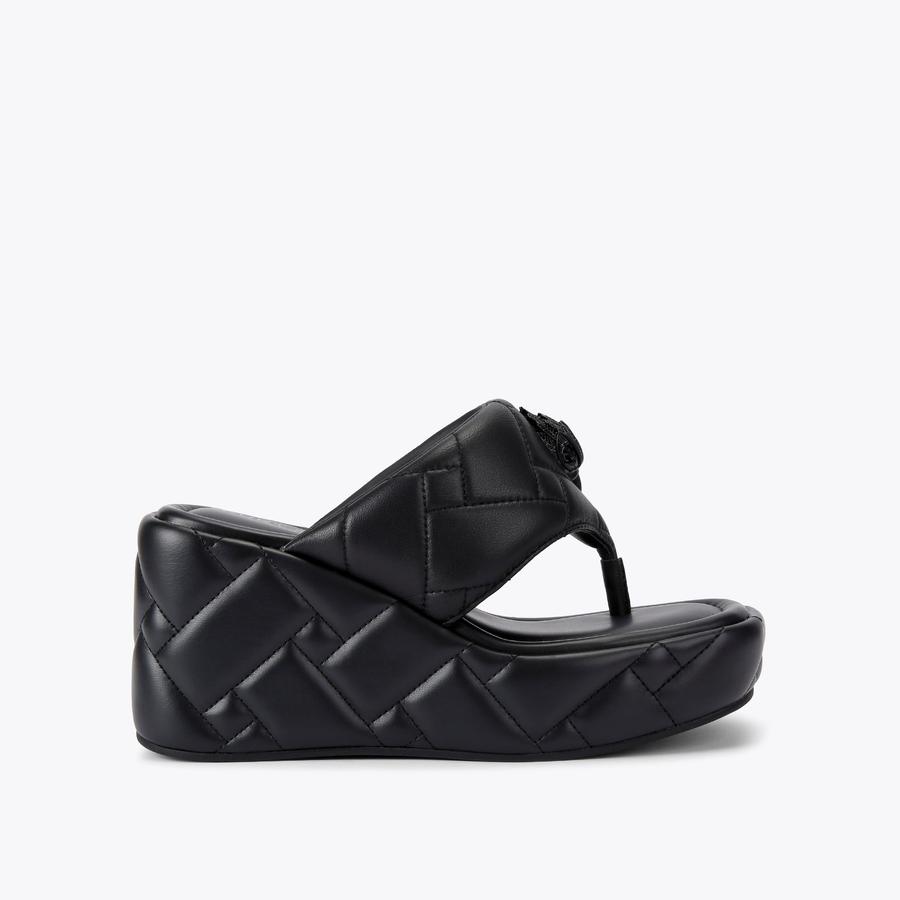 日本初の KENSINGTON PUFFTHONG Chunky Wedge T-Bar Padded Black WDG 靴