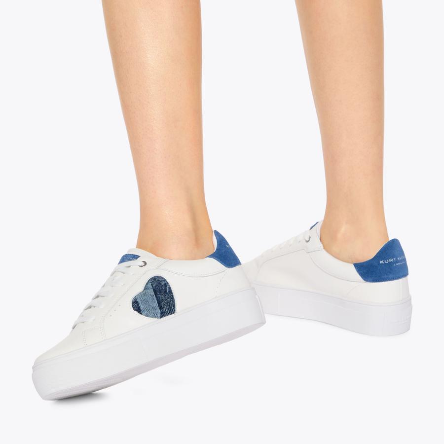 LANA HEART White Blue Denim Sneaker by KURT GEIGER LONDON