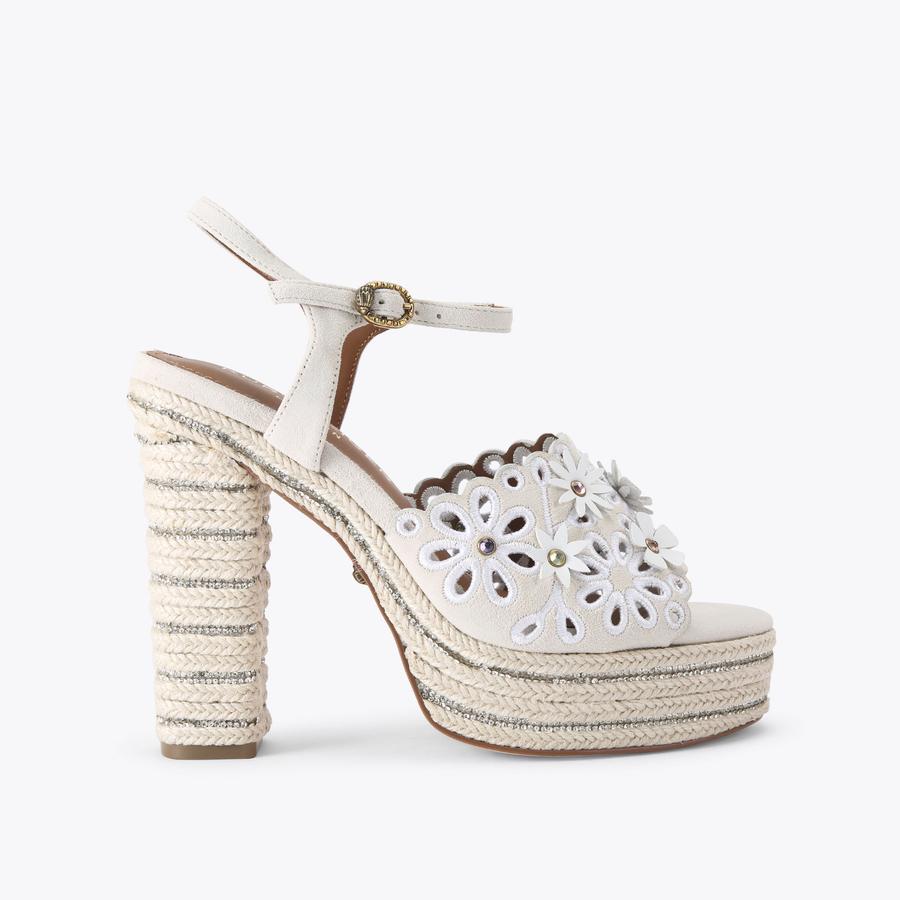 Flower Platform Sandals Bone Suede Heel | Kurt Geiger