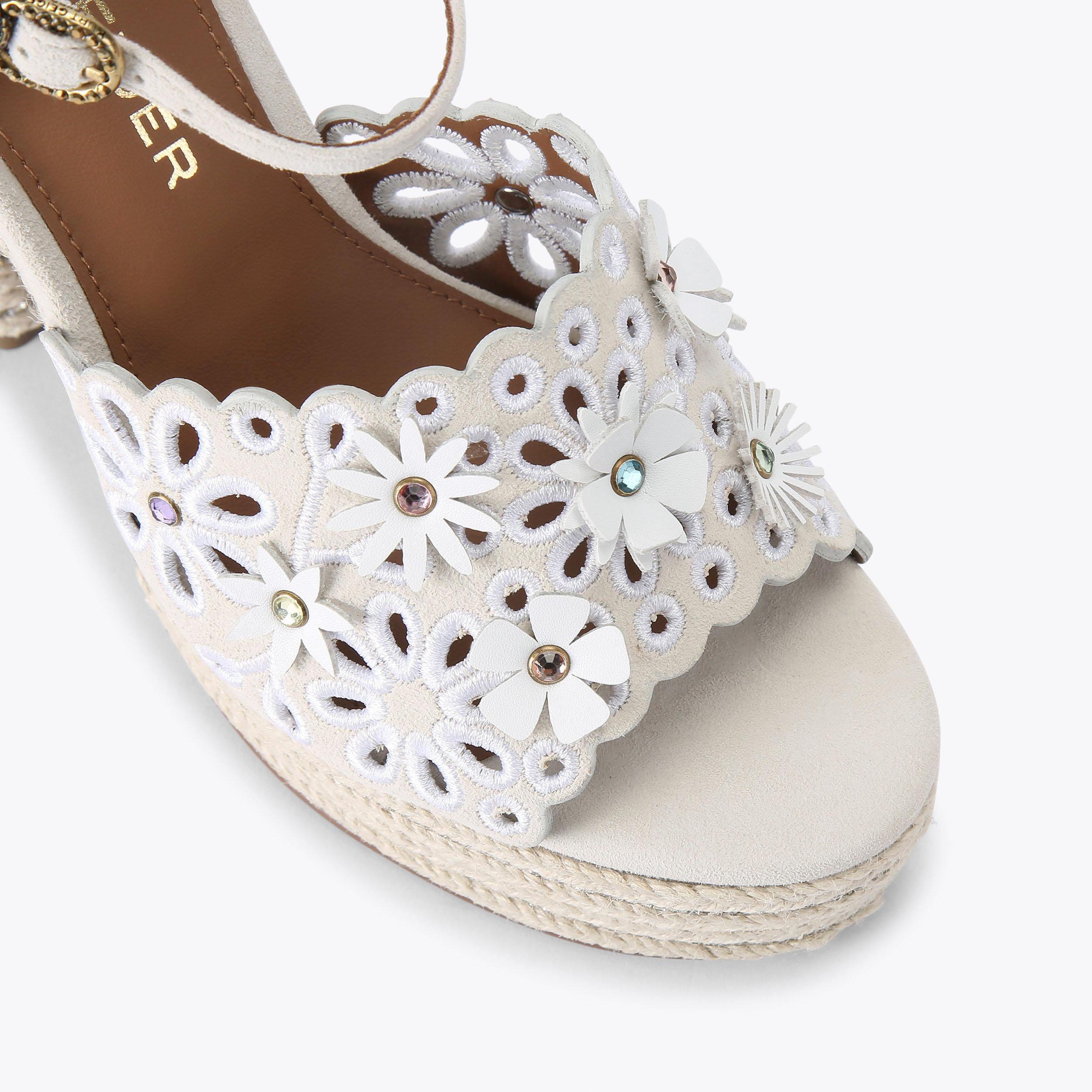 FLOWER PLATFORM SANDAL Bone Suede Taupe Heel by KURT GEIGER LONDON