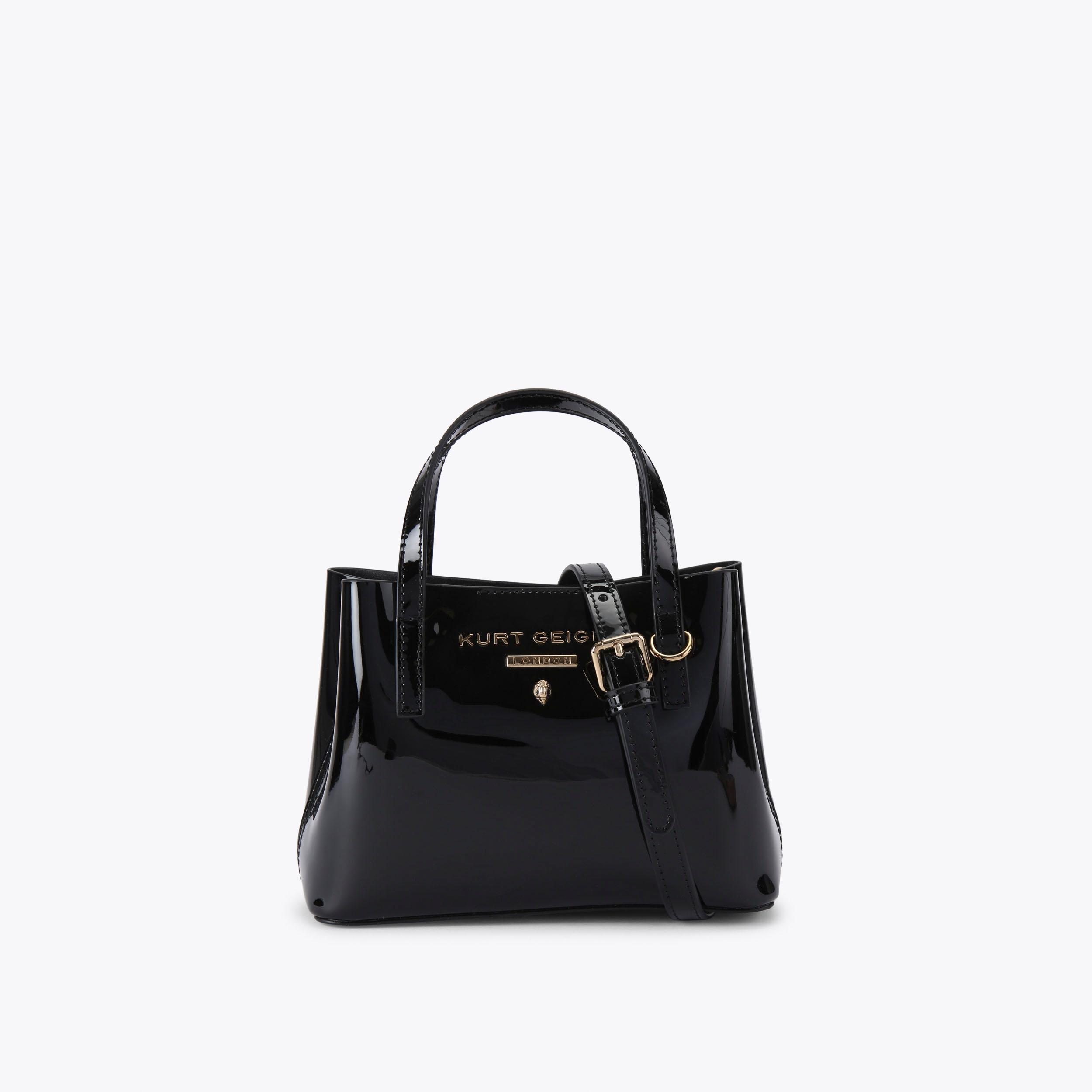 HAMPSTEAD MINI TOTE Black Patent Mini Tote Bag by Kurt Geiger London
