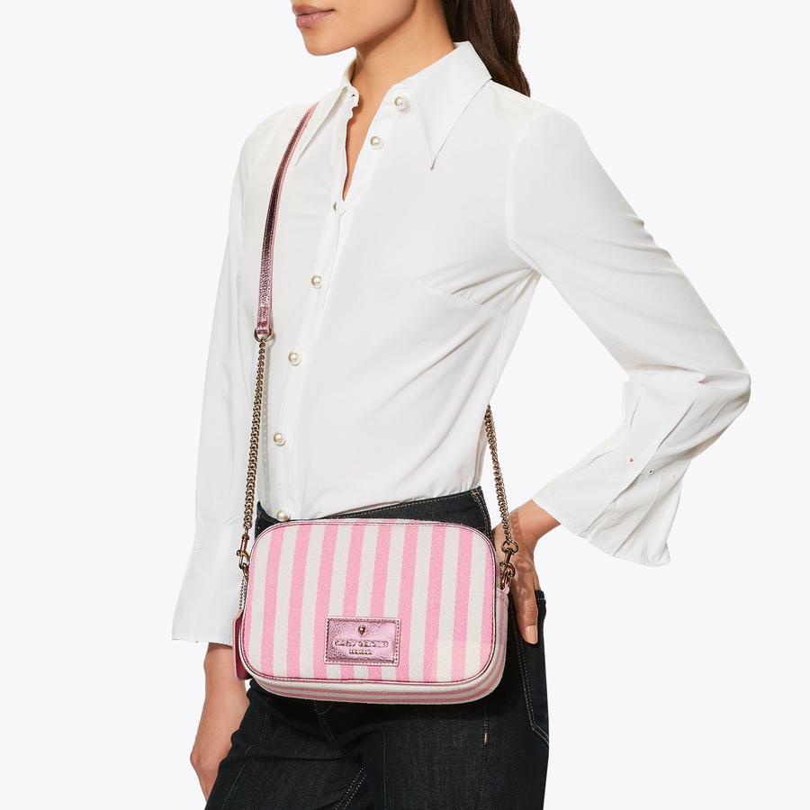 CHISWICK LG CAMERA BAG Pink Striped Camera Bag by Kurt Geiger London