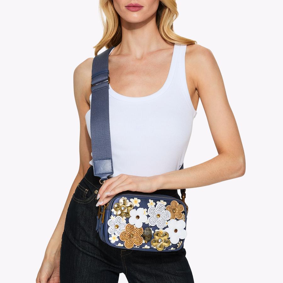 2ZIP KENSINGTON DAISY CAM Blue Denim Floral Camera Purse by KURT