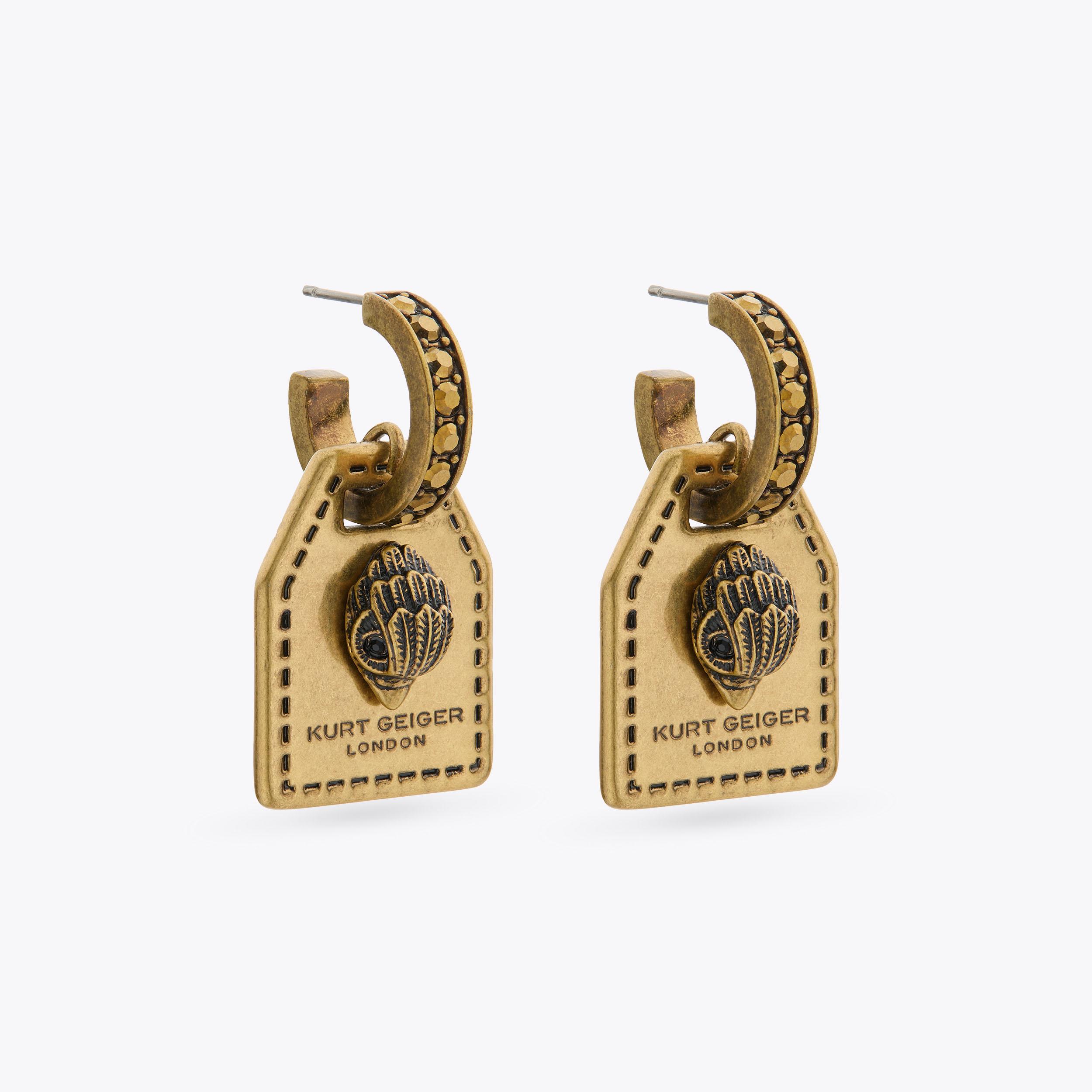 SOUTHBANK TAG HUGGIES Antiqued Brass Luggage Tag Earring by KURT