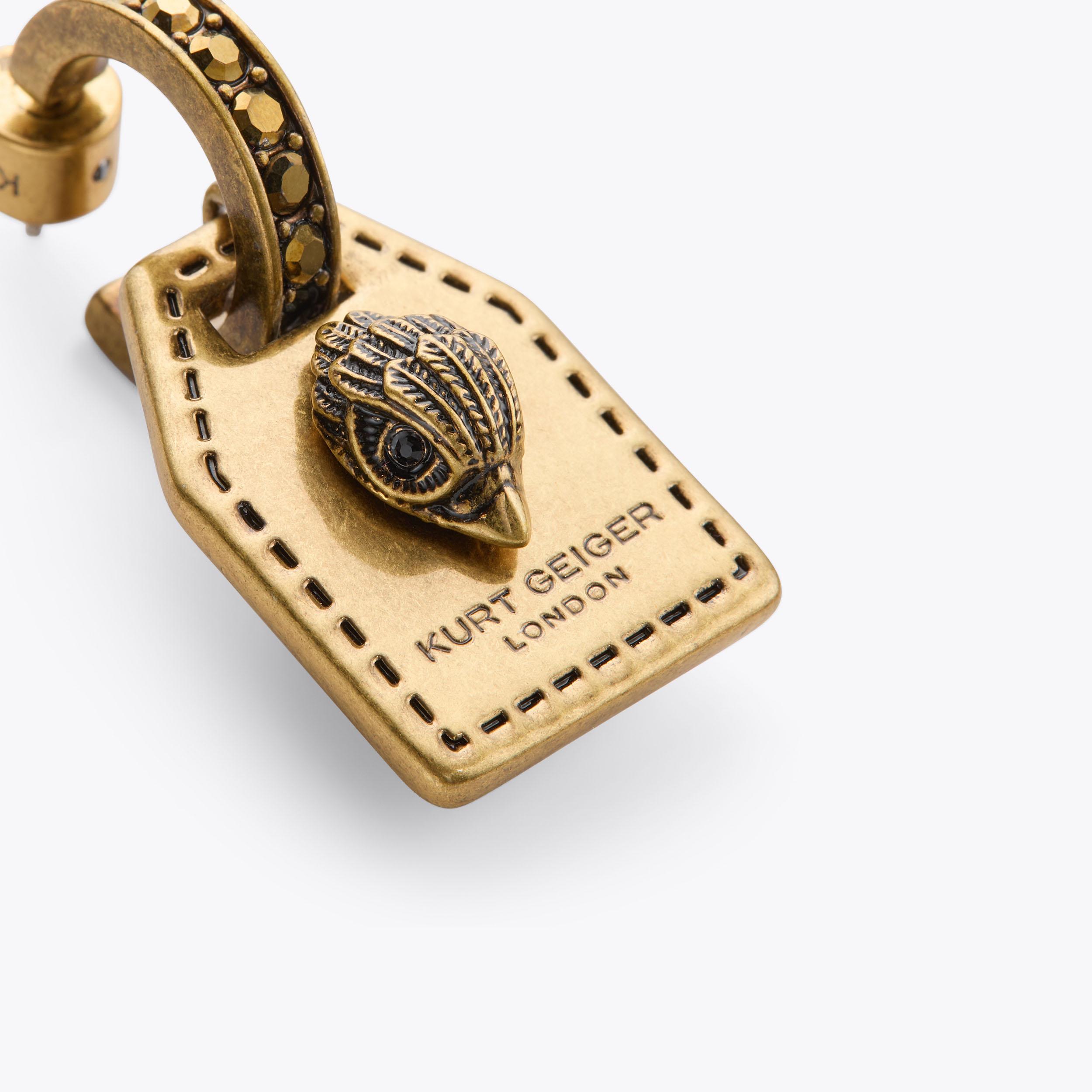 SOUTHBANK TAG HUGGIES Antiqued Brass Luggage Tag Earring by KURT