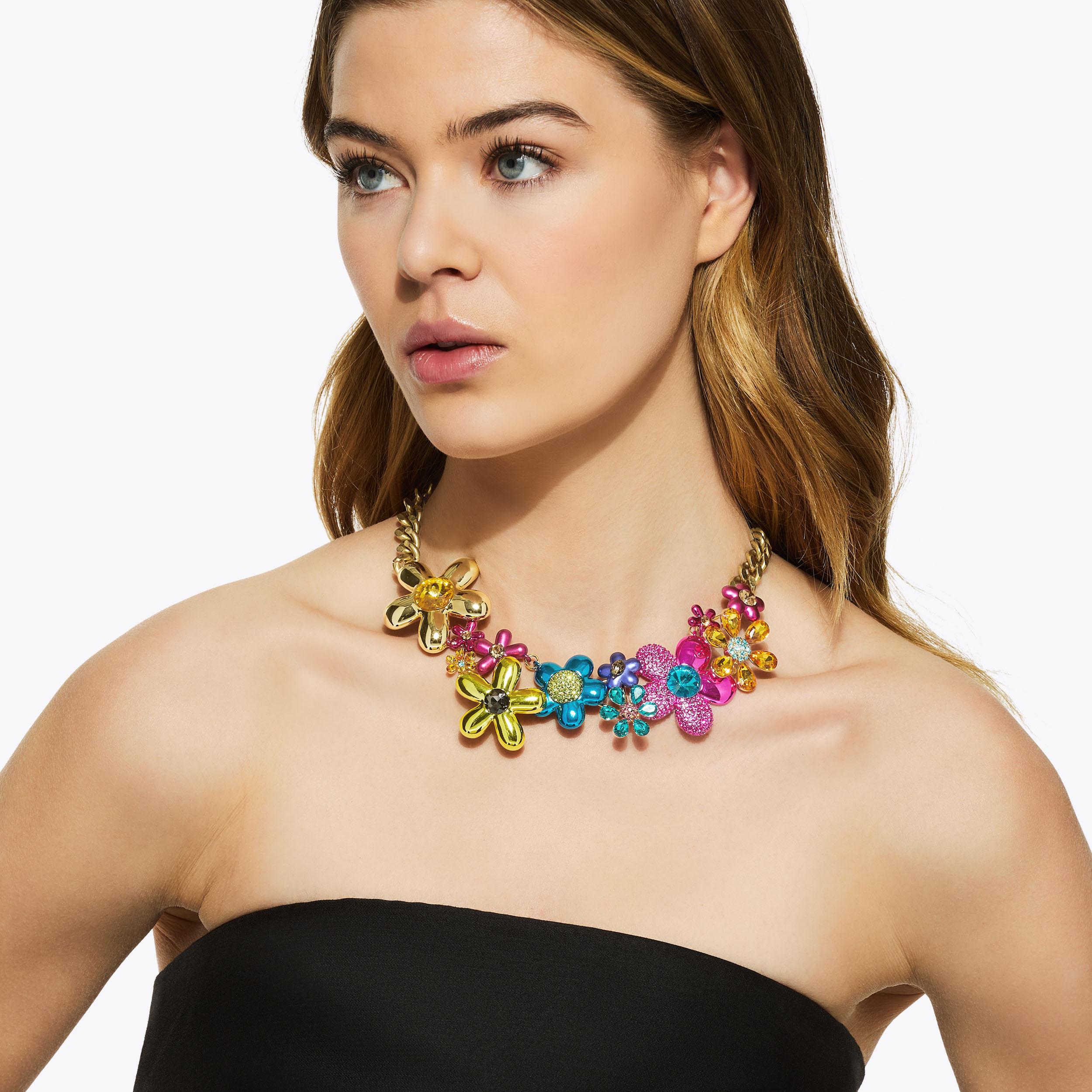 XL RAINBOW FLORAL COLLAR Rainbow Flower Crystal Necklace by