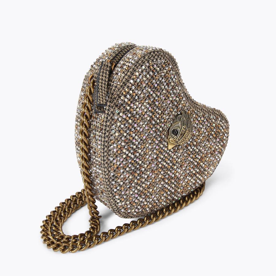 FABRIC KENSINGTON HEART X Beige Houndstooth Cross Body Bag by KURT