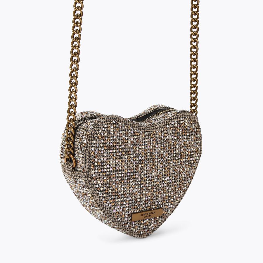 FABRIC KENSINGTON HEART X Beige Houndstooth Cross Body Bag by KURT