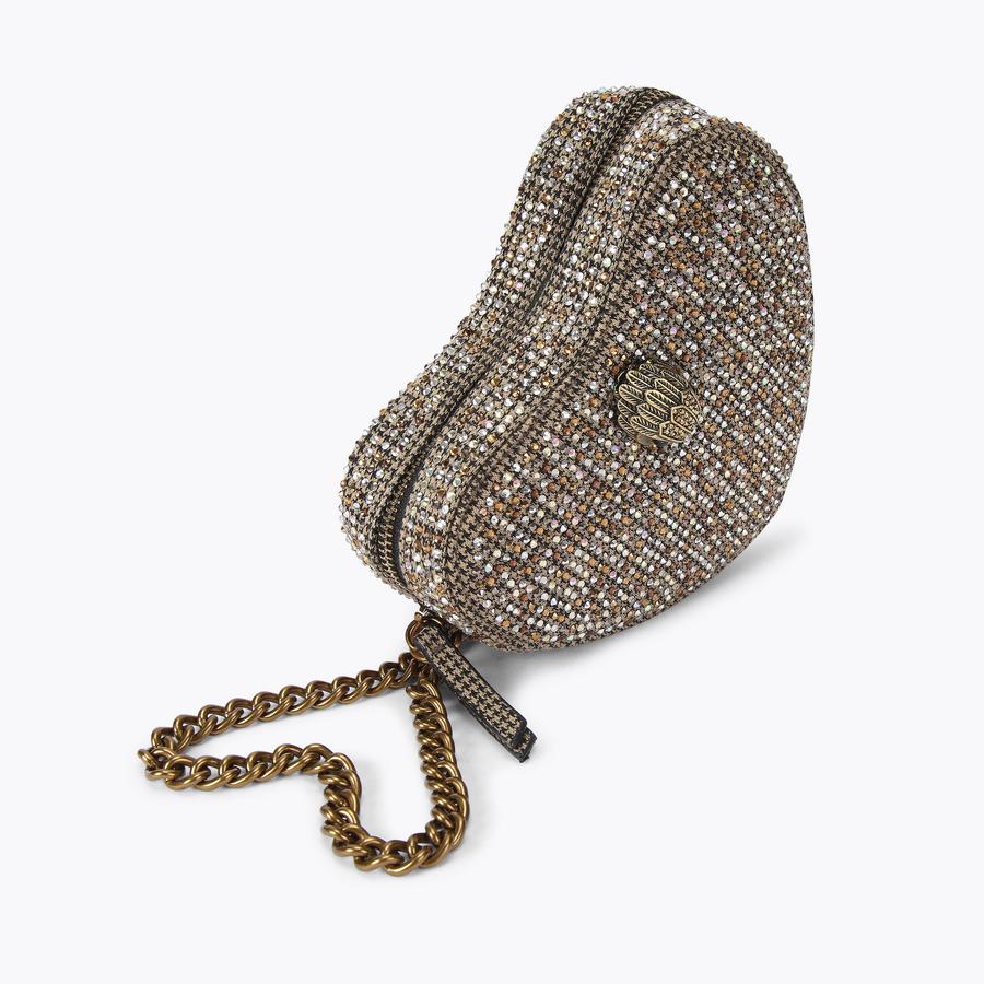 FABRIC KENSINGTON HEART X Beige Houndstooth Cross Body Bag by KURT