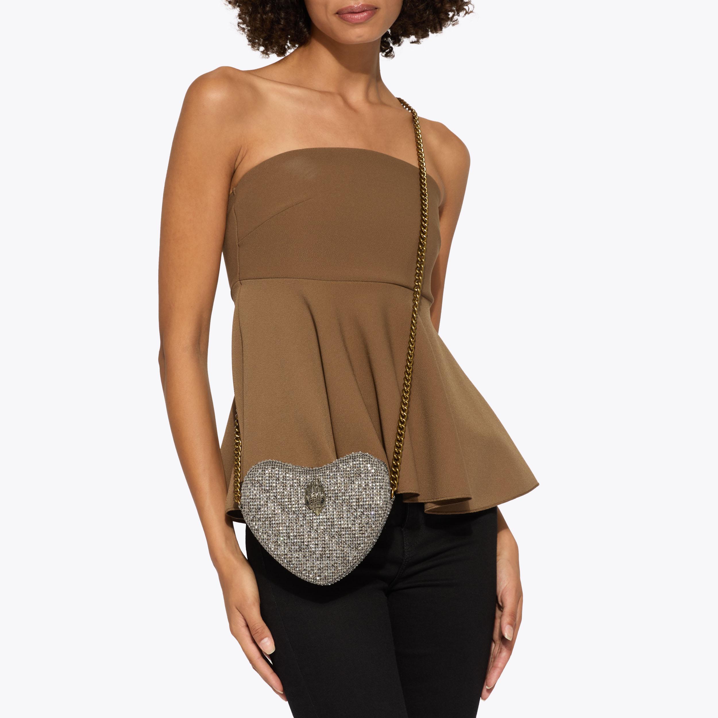 FABRIC KENSINGTON HEART X Beige Houndstooth Cross Body Bag by KURT