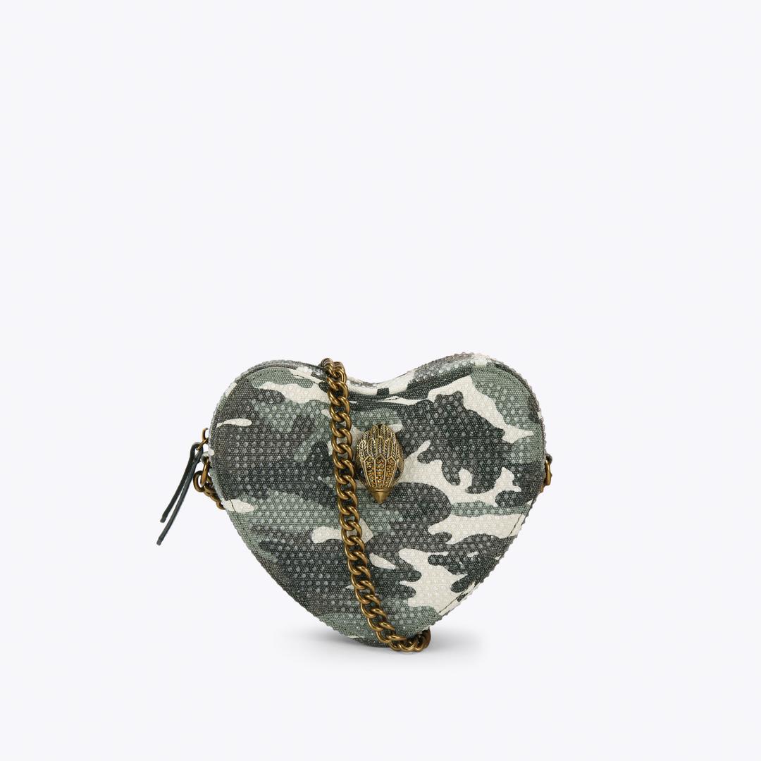 FABRIC KENSINGTON HEART X Camouflage Heart Cross Body Bag by Kurt Geiger London — Kurt Geiger London