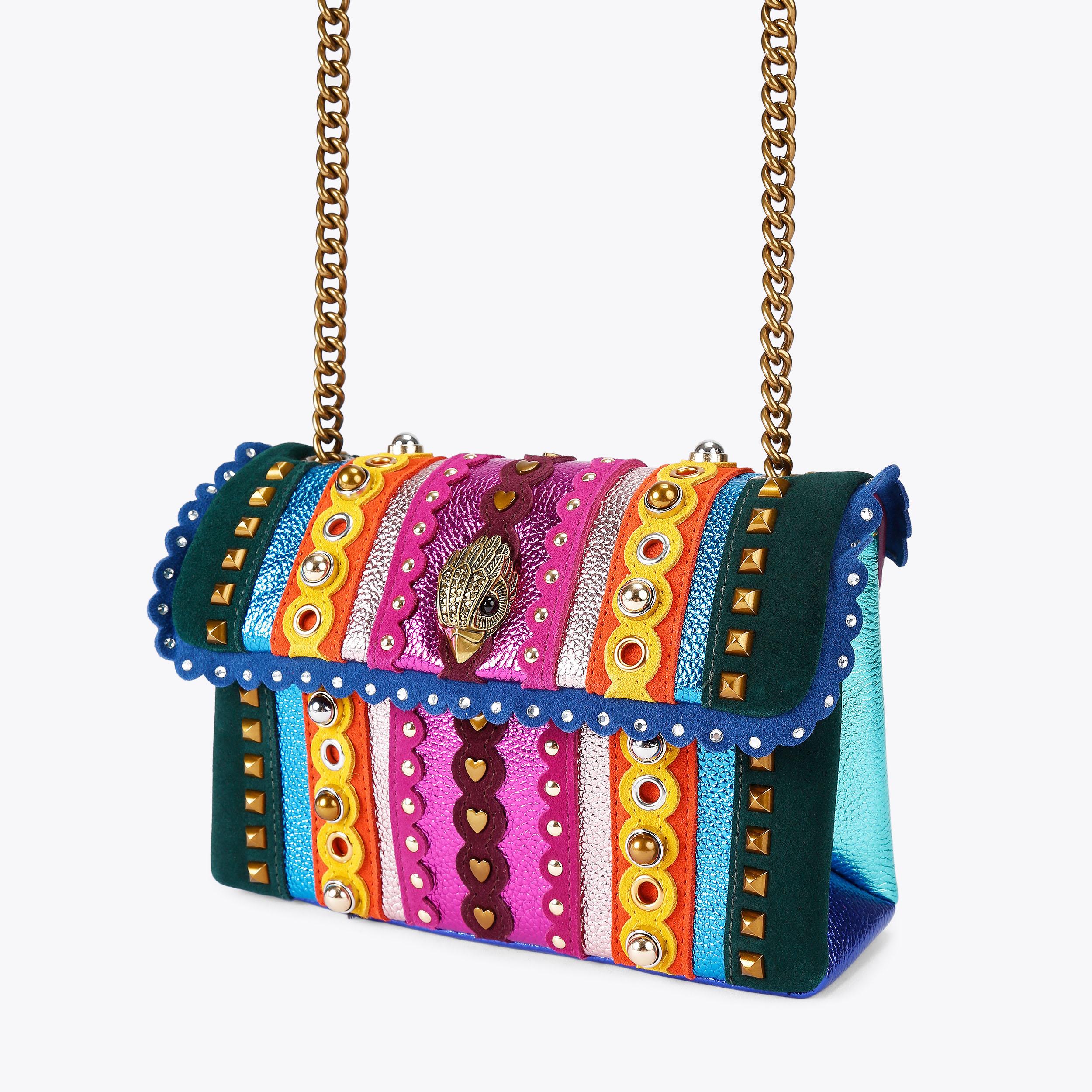 【Old Folk House】Studs Shoulder Bag Black Vegan Shoulder Bag with Studded Cross, Spiked Chains