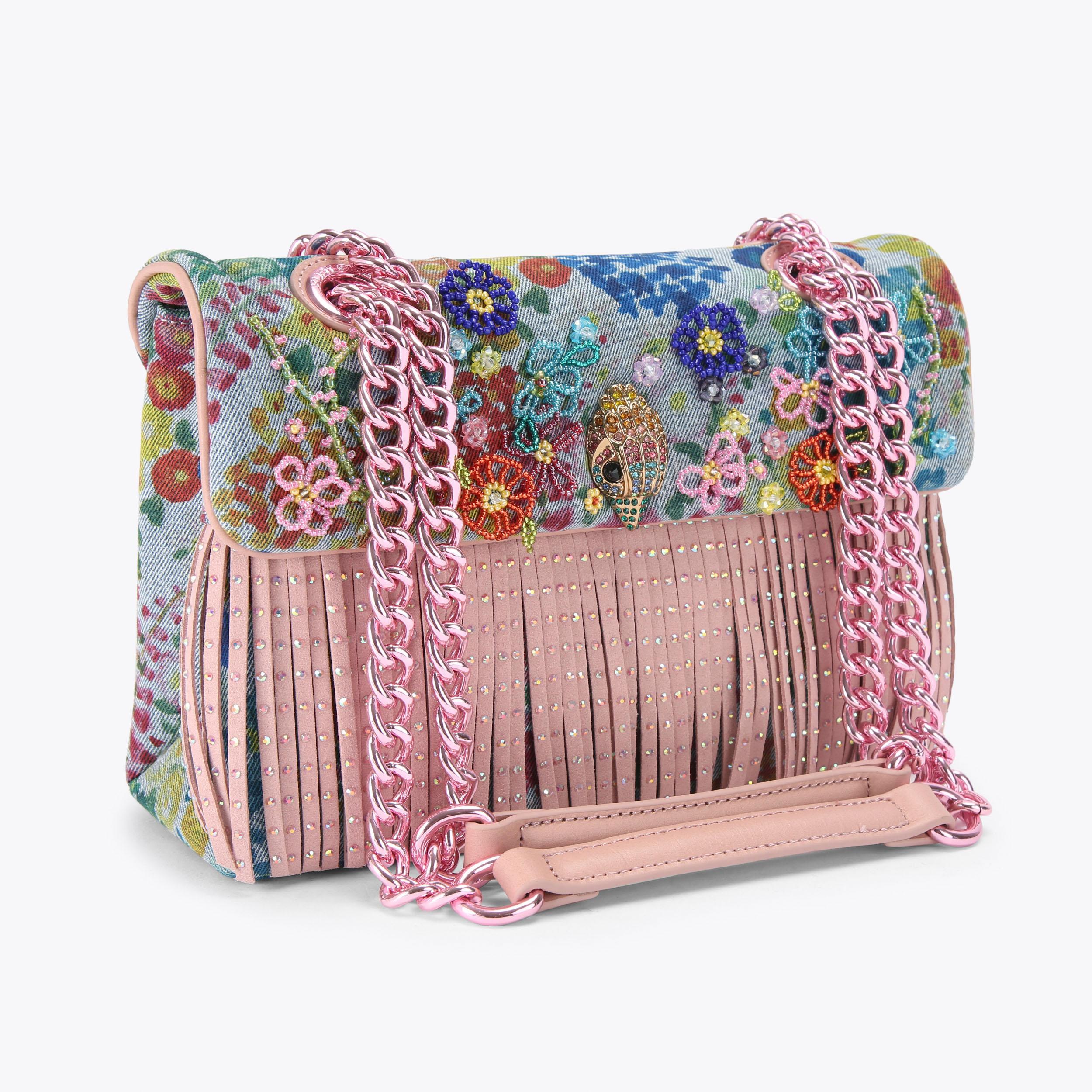 KENSINGTON FRINGE BAG Denim Fringe Shoulder Bag by Kurt Geiger London