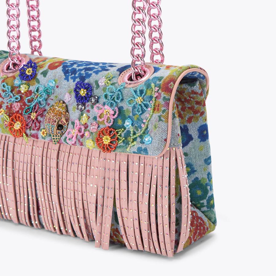 KENSINGTON FRINGE BAG Denim Fringe Shoulder Bag by Kurt Geiger London