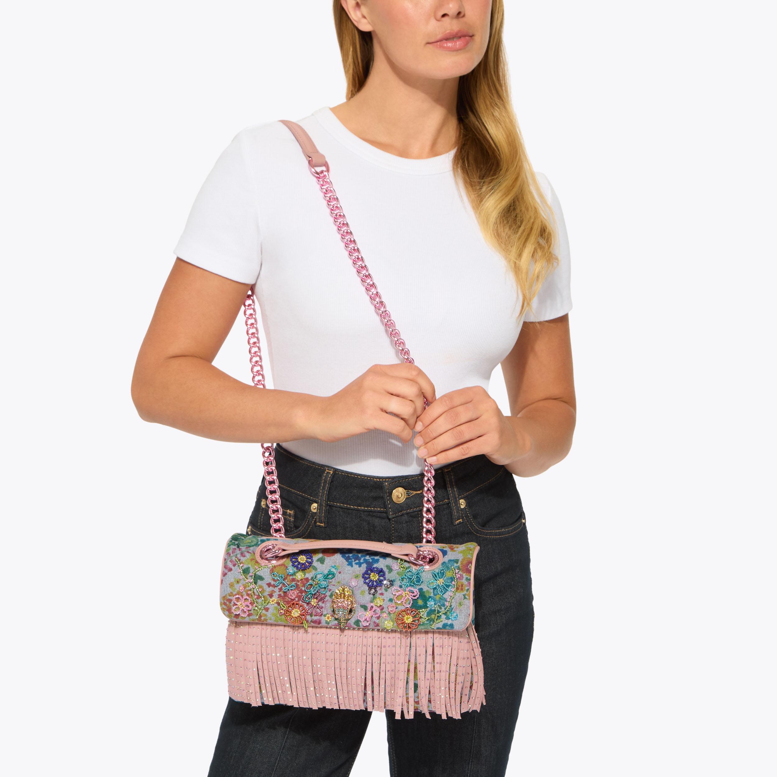 KENSINGTON FRINGE BAG Denim Fringe Shoulder Bag by Kurt Geiger London