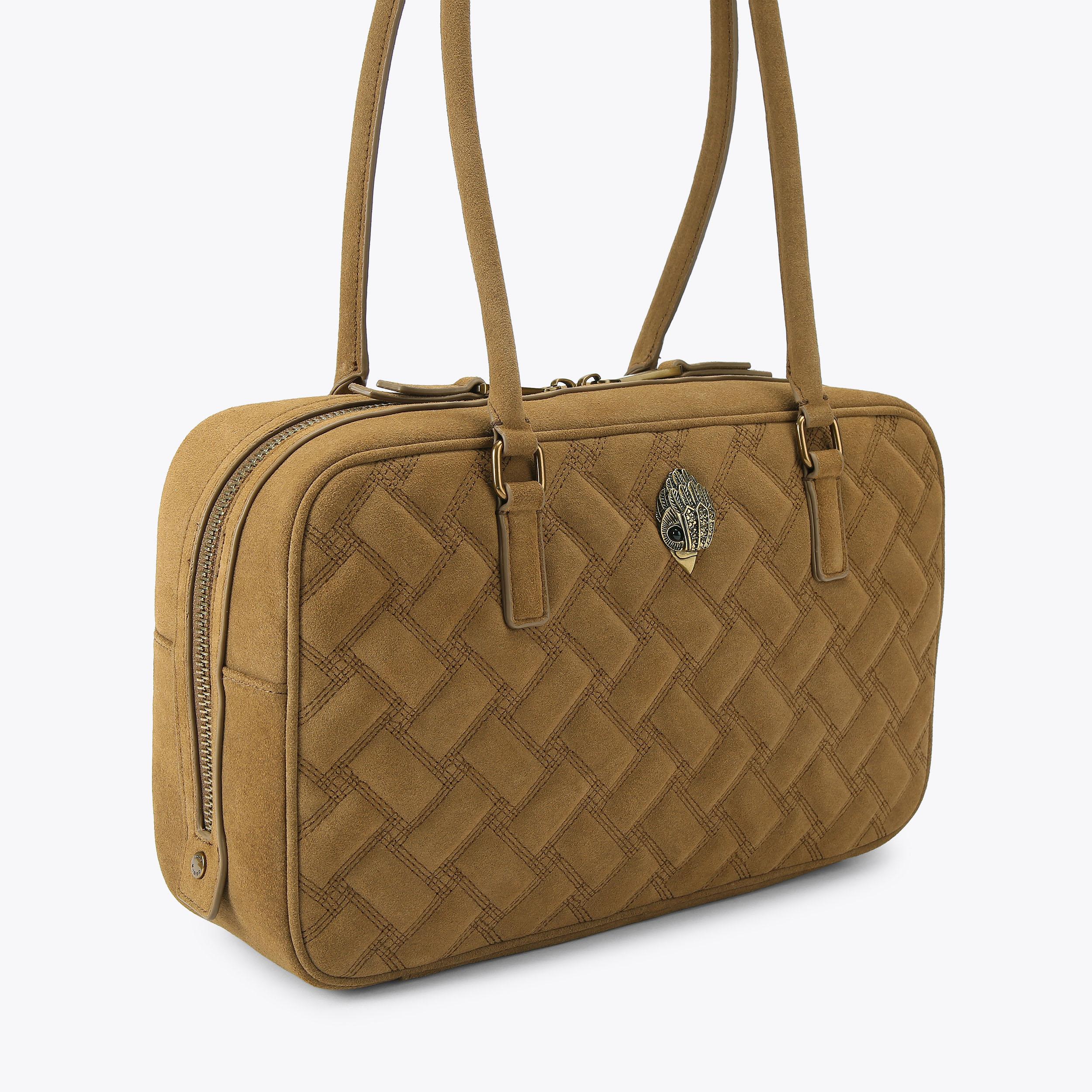LG KENSINGTON DUFFLE BAG Tan Suede Shoulder Bag by Kurt Geiger London