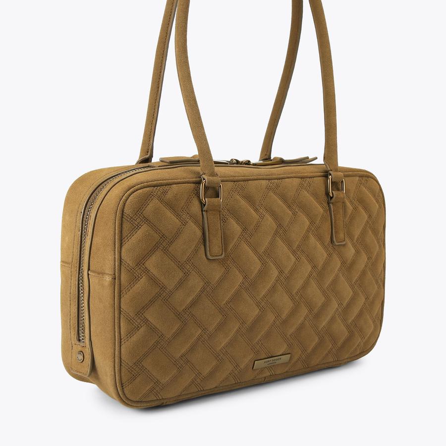 LG KENSINGTON DUFFLE BAG Tan Suede Shoulder Bag by Kurt Geiger London
