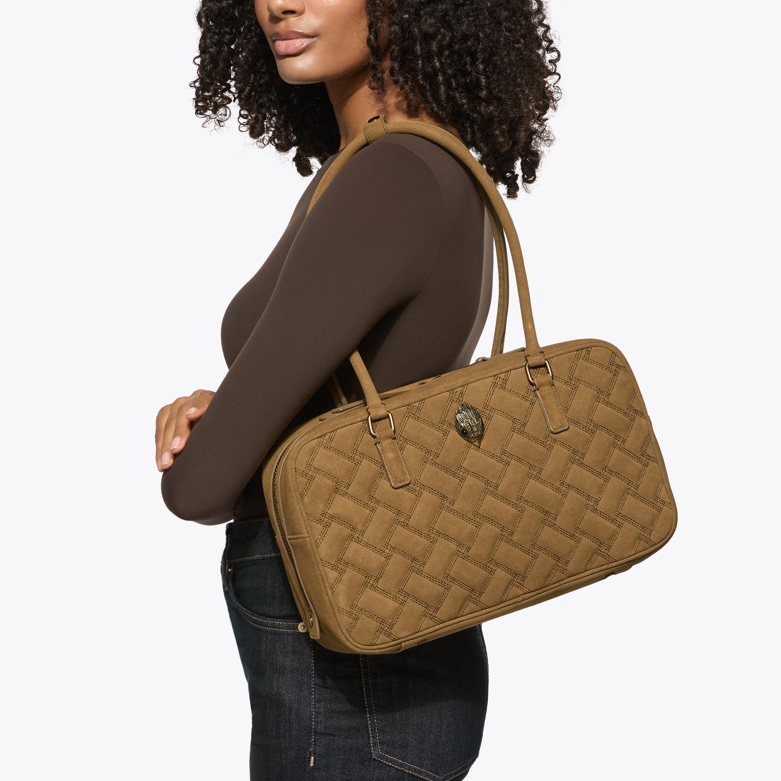 LG KENSINGTON DUFFLE BAG Tan Suede Shoulder Bag by Kurt Geiger London