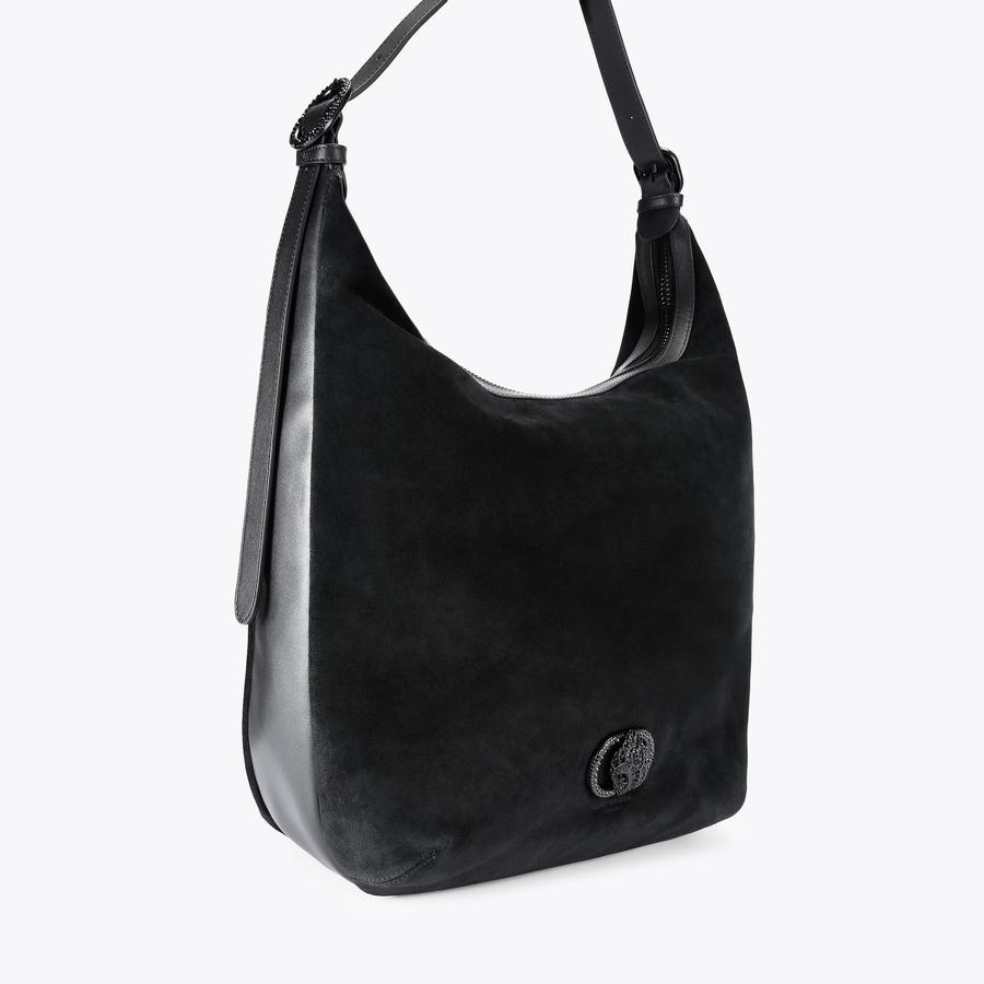 CHELSEA LG SOFT HOBO DR Black Suede Hobo Bag by KURT GEIGER