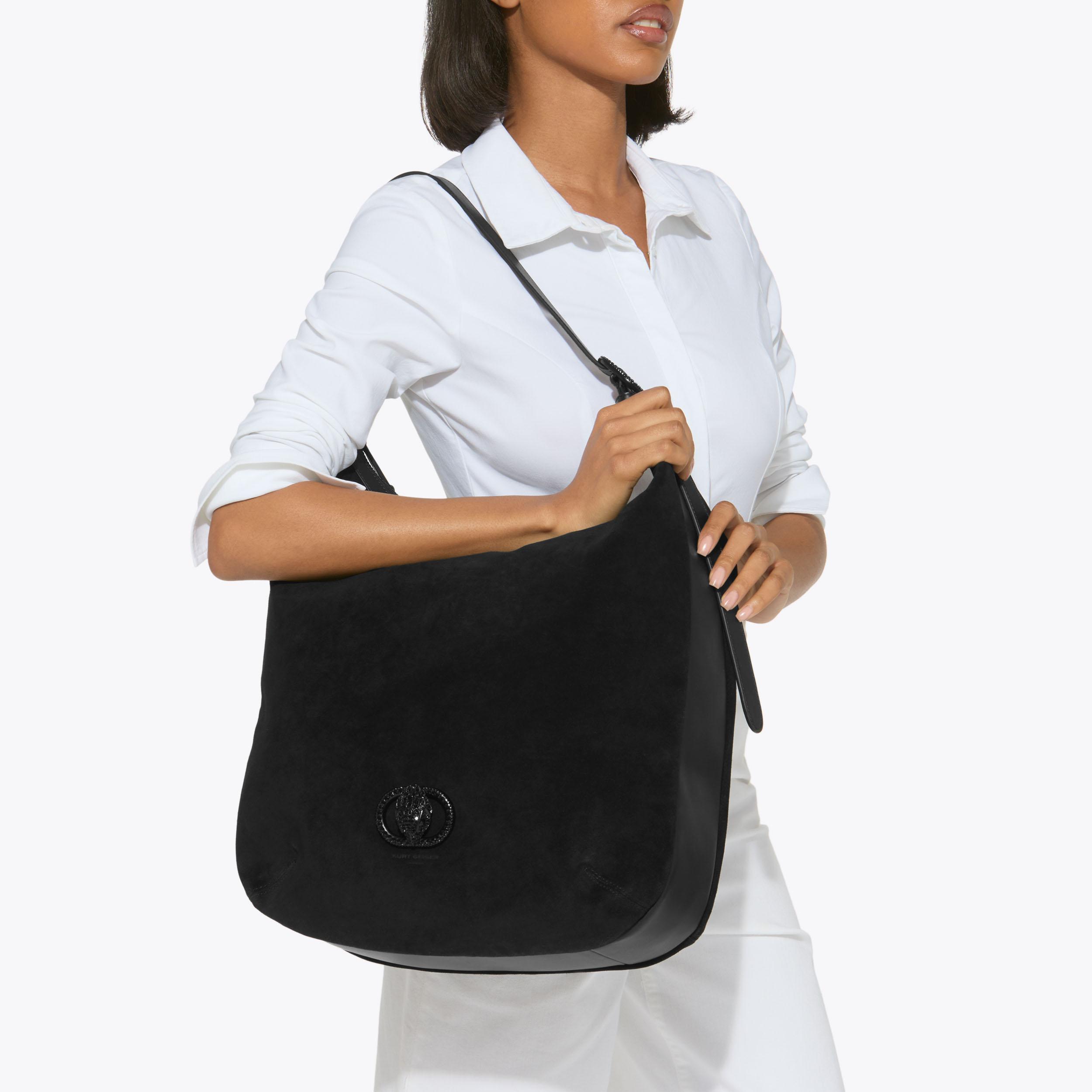CHELSEA LG SOFT HOBO DR Black Suede Hobo Bag by KURT GEIGER LONDON