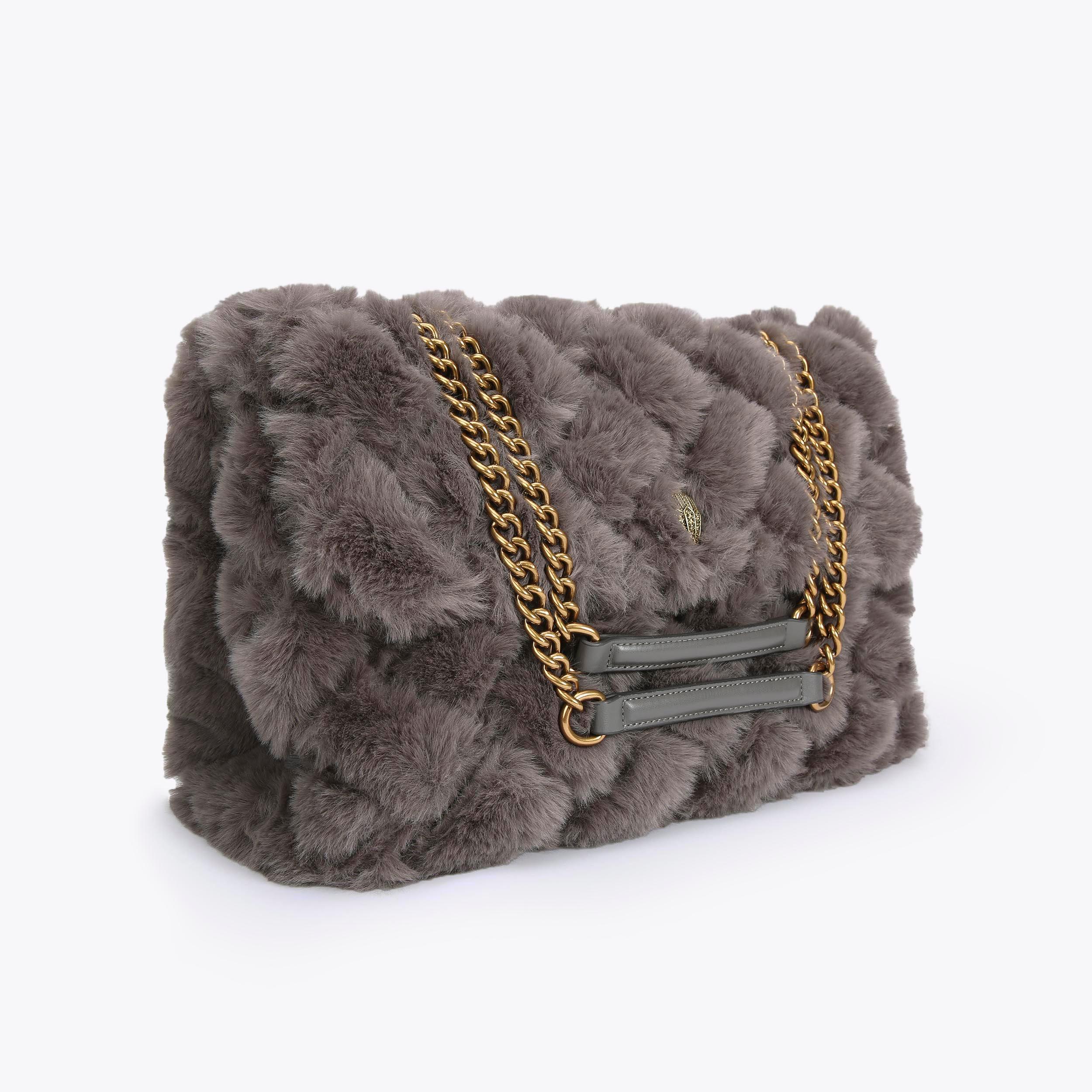 KENSINGTON SOFT XXL BAG XXL Soft Grey Cross Body Faux Fur Purse by KURT
