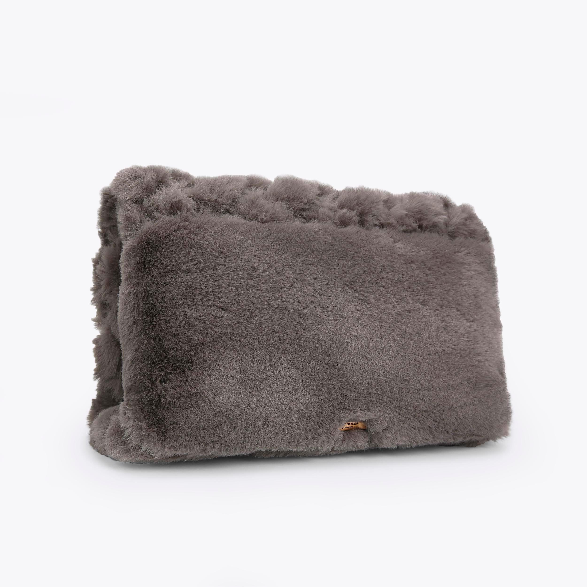 KENSINGTON SOFT XXL BAG XXL Soft Grey Cross Body Faux Fur Purse by