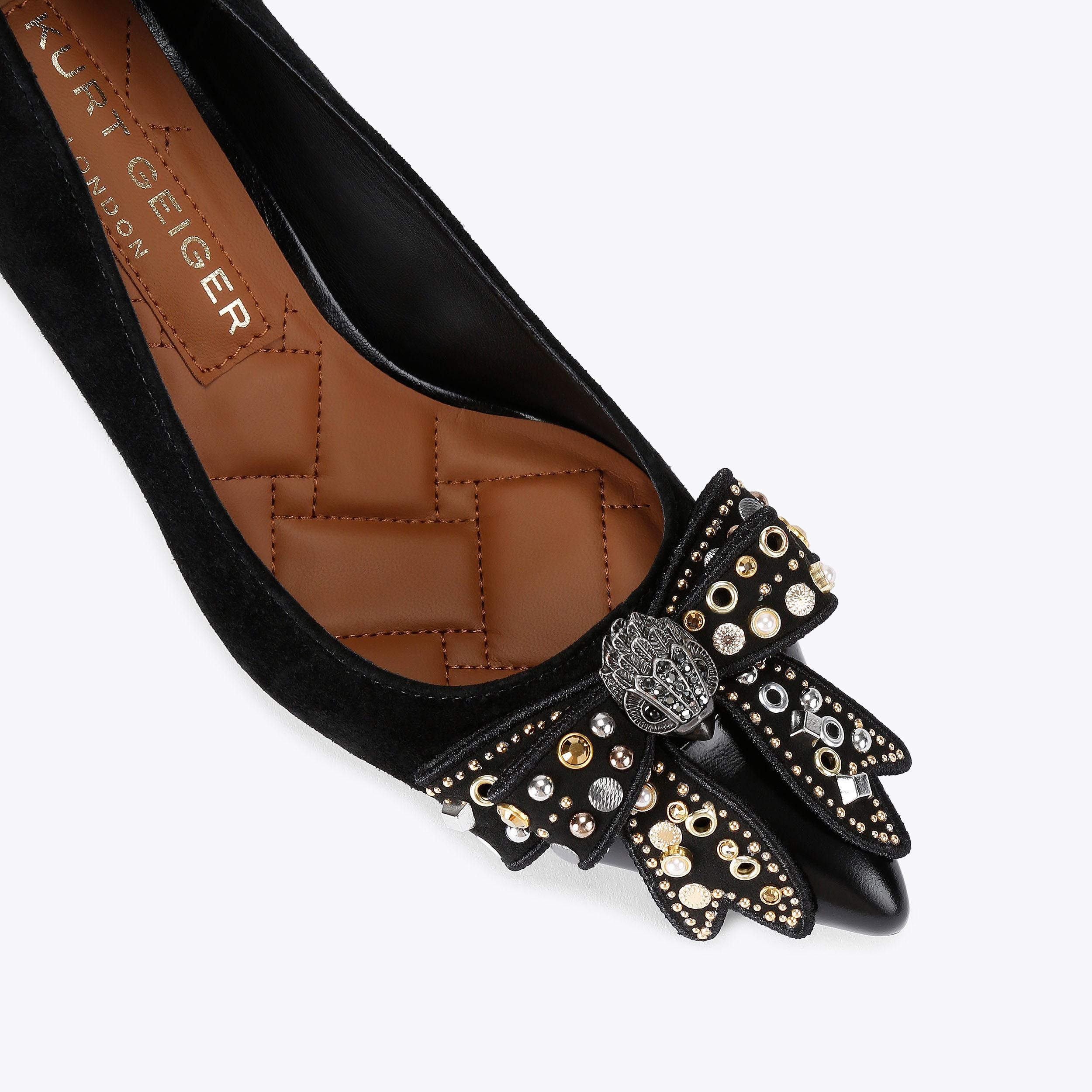 BELGRAVIA STUD BOW Black Suede Court Heel by KURT GEIGER LONDON