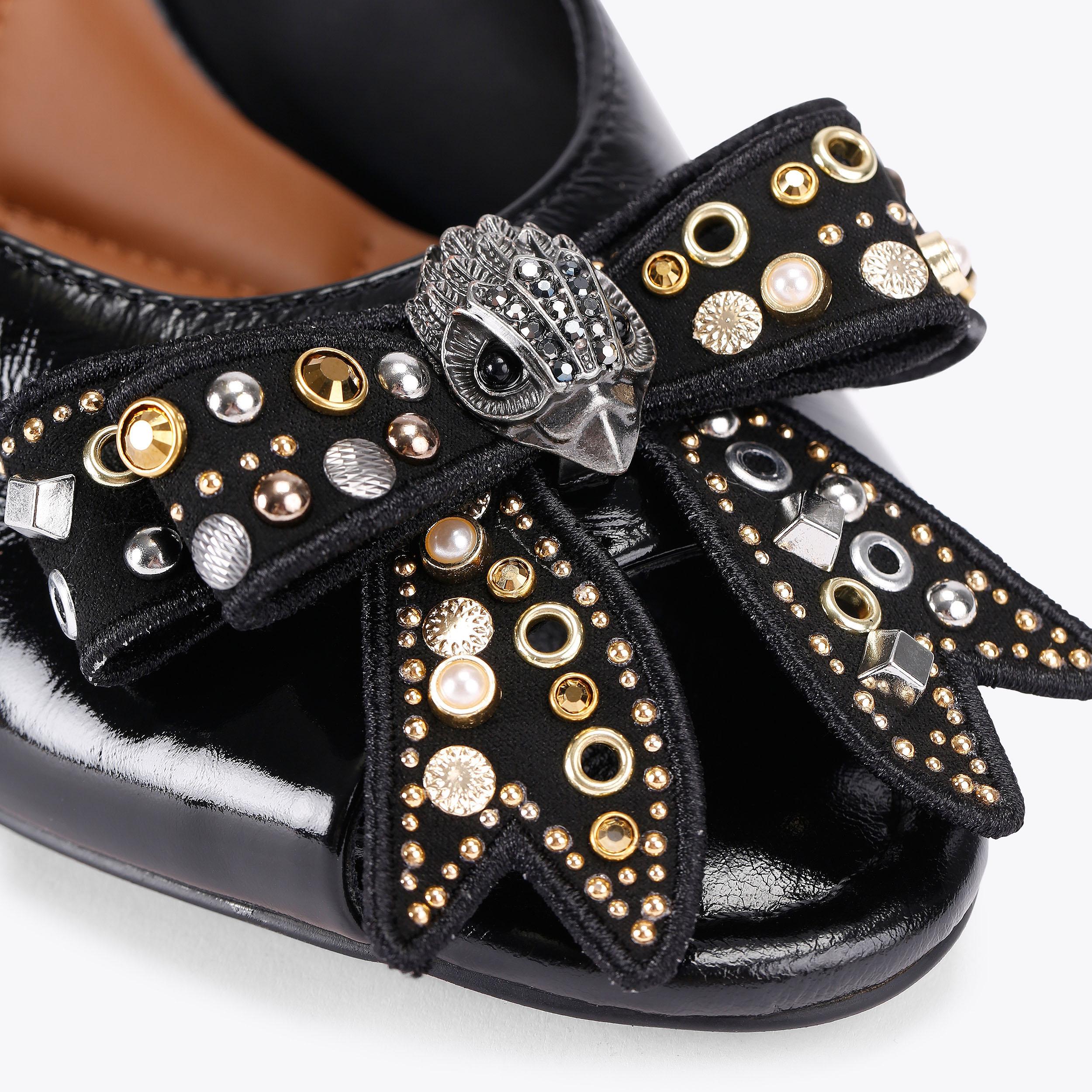 BELGRAVIA STUD BOW MULE Black Patent Leather Mule Heel by