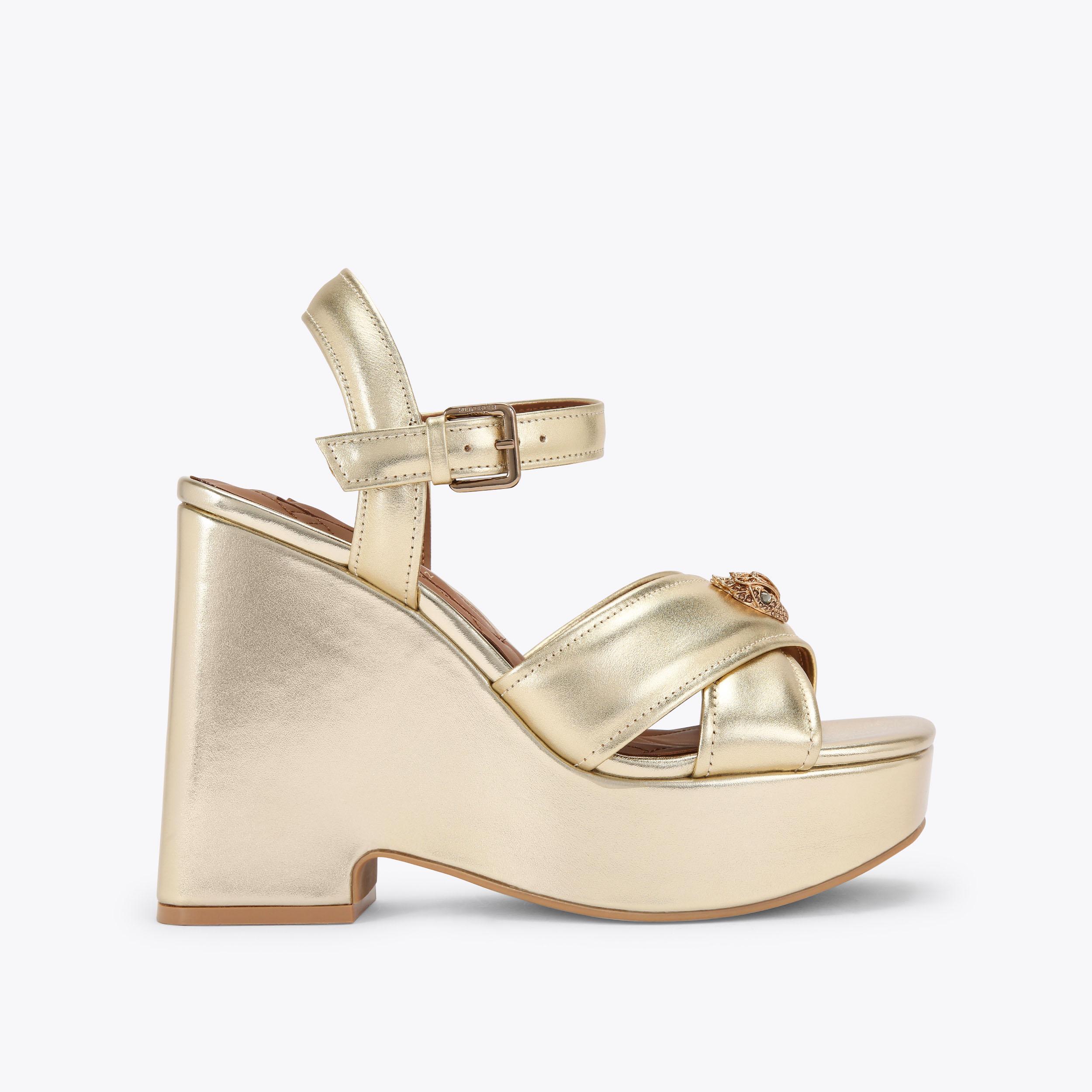 KENSINGTON CROSS WEDGE Metallic Gold Wedge Heel by KURT GEIGER LONDON