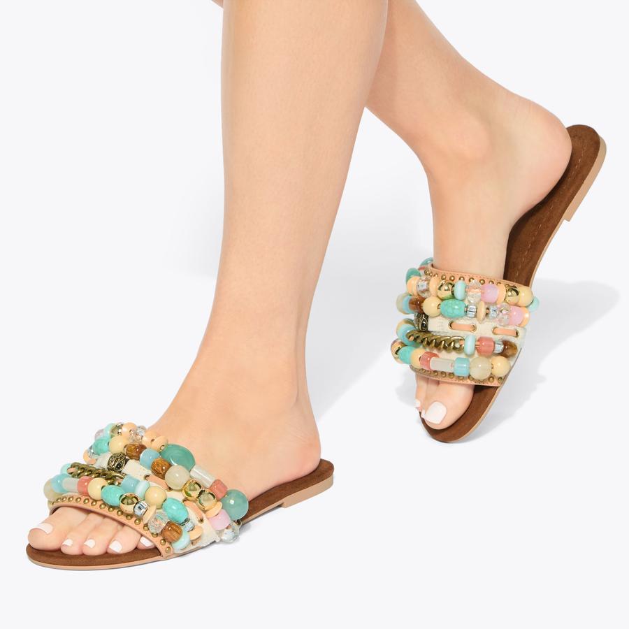 SOUTHBANK BEADED FLAT Cream Floral Beaded Flat Sandal by Kurt Geiger London