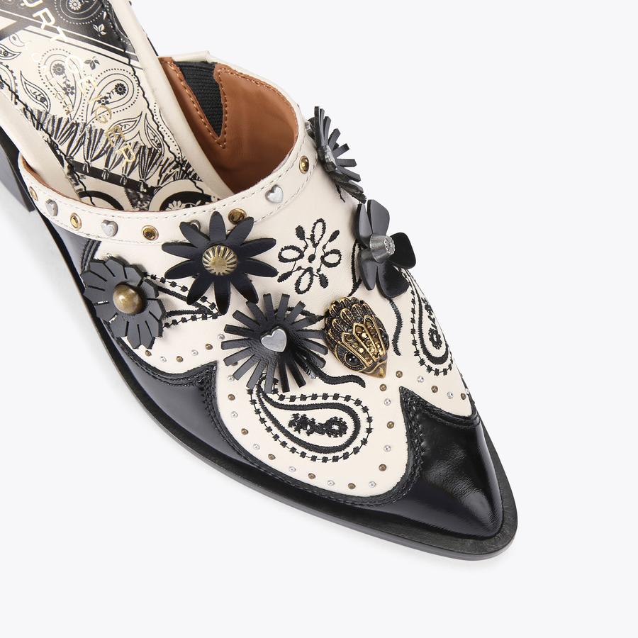 Flower Western Mules White Black | Kurt Geiger