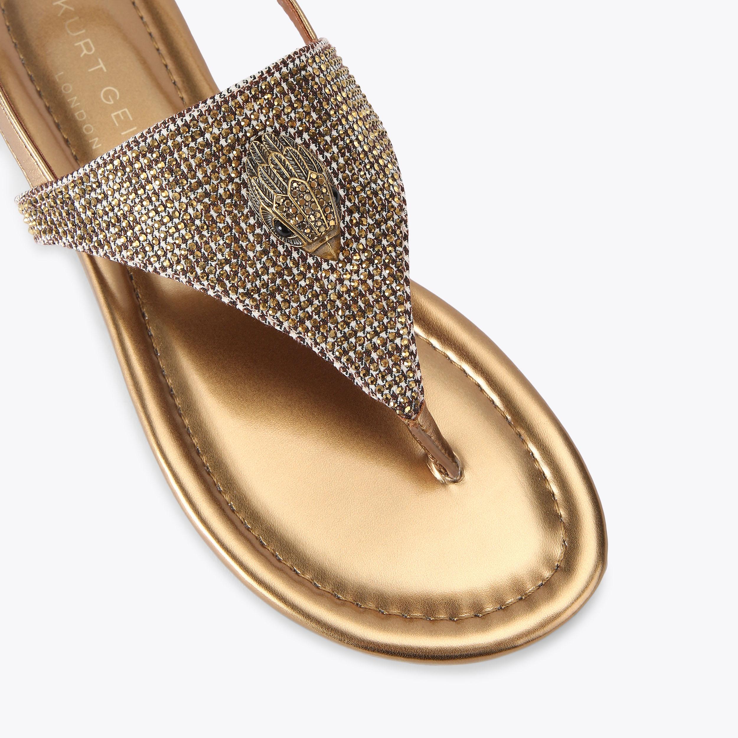 KENSINGTON FLAT SLINGBACK Beige Houndstooth Sandal by KURT