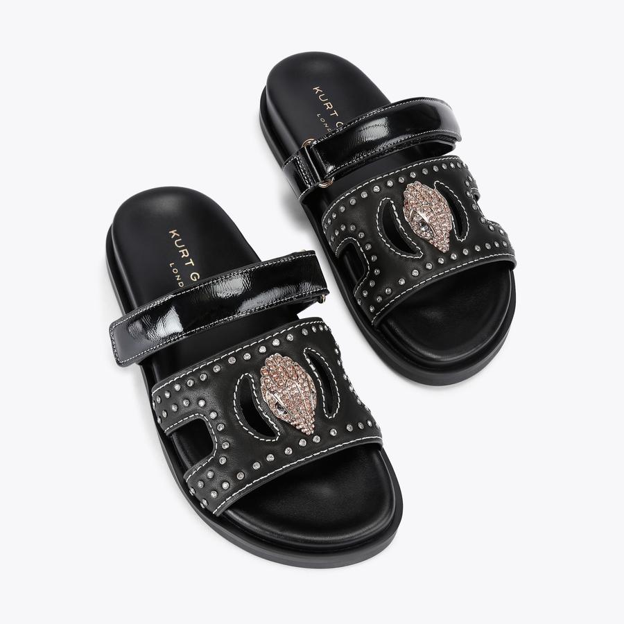 EAGLE STUD CUT OUT SDL Black Leather Sandals by KURT GEIGER