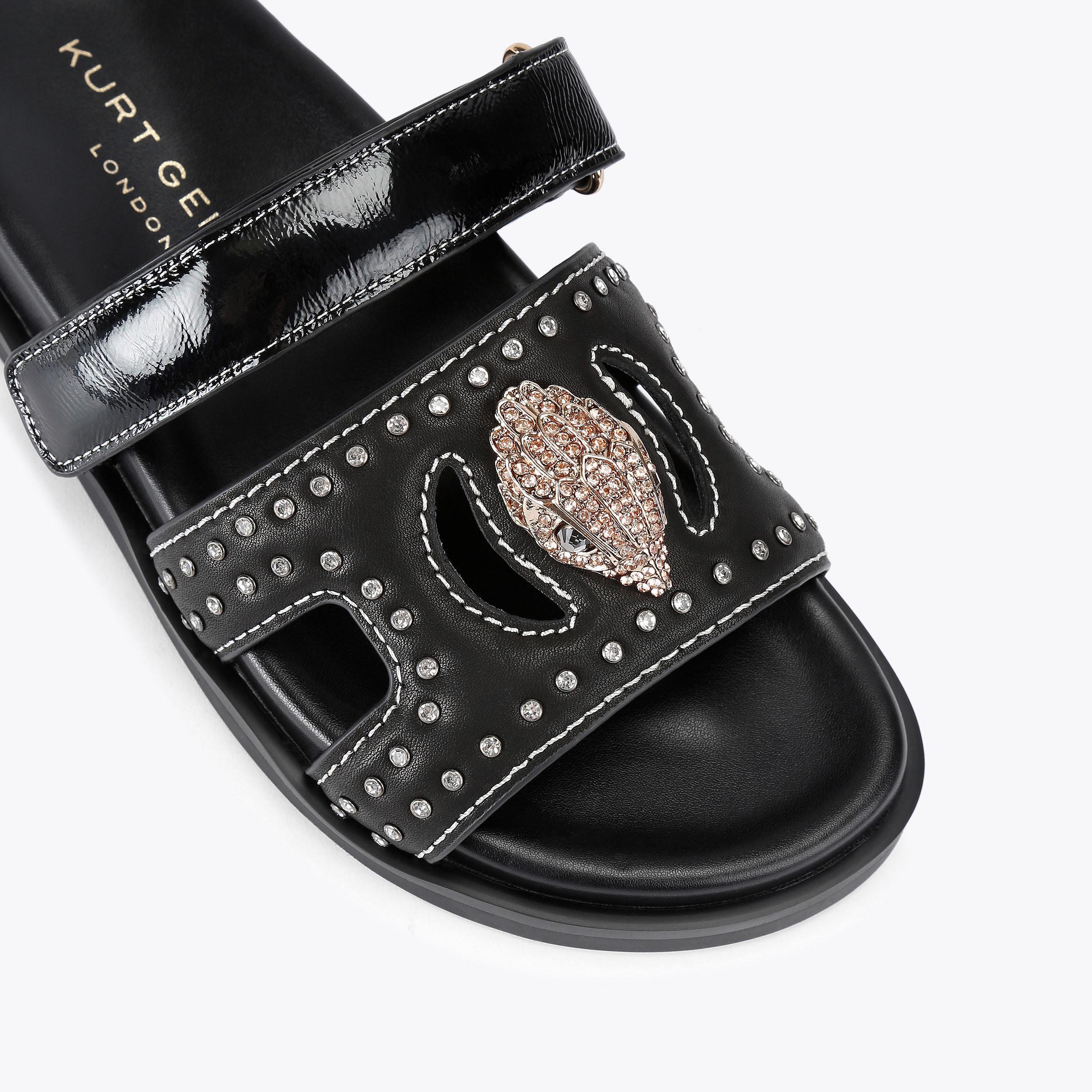 EAGLE STUD CUT OUT SDL Black Leather Sandals by KURT GEIGER