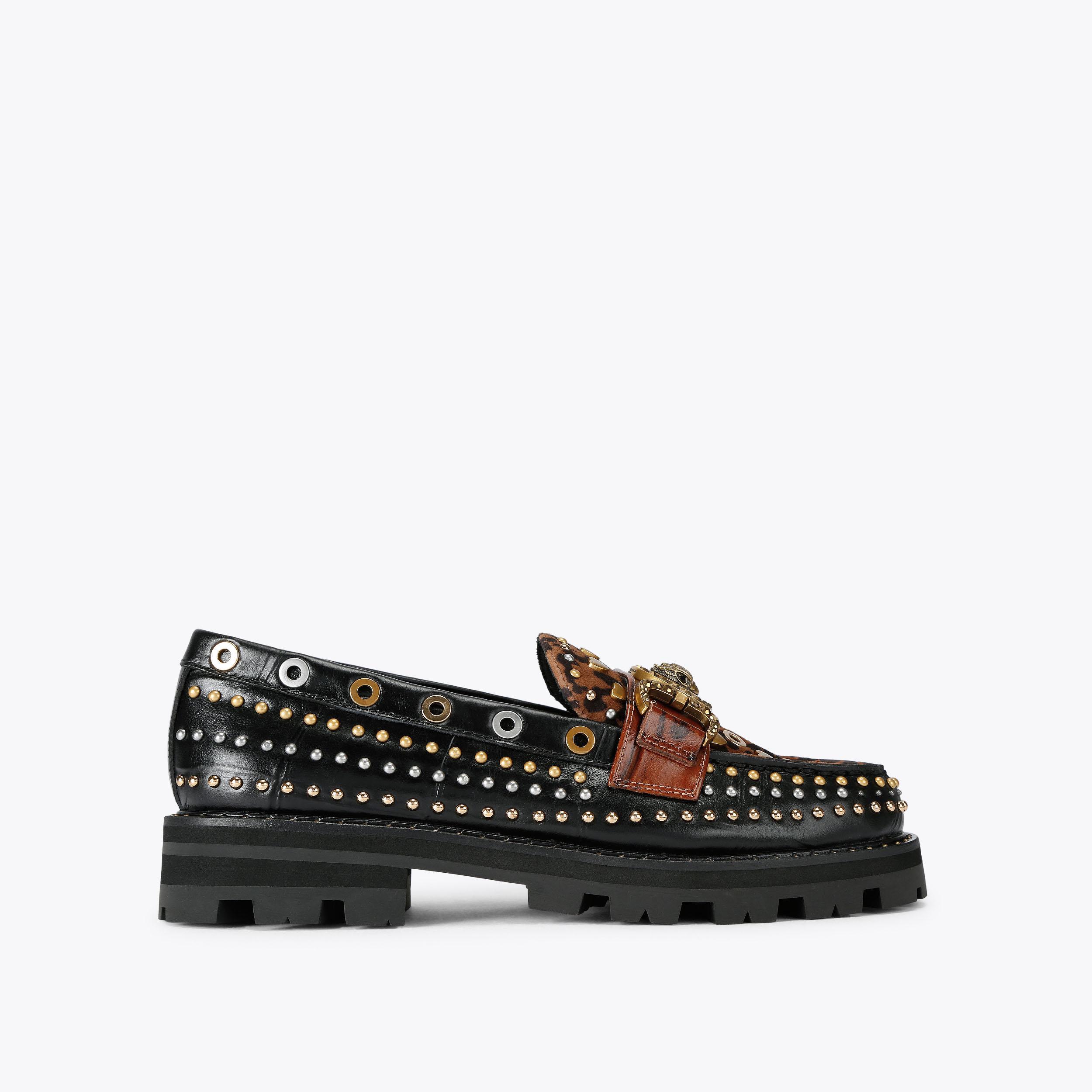 牡丹 Black Studded Loafers Women's - Mansion Loafers | Kurt Geiger