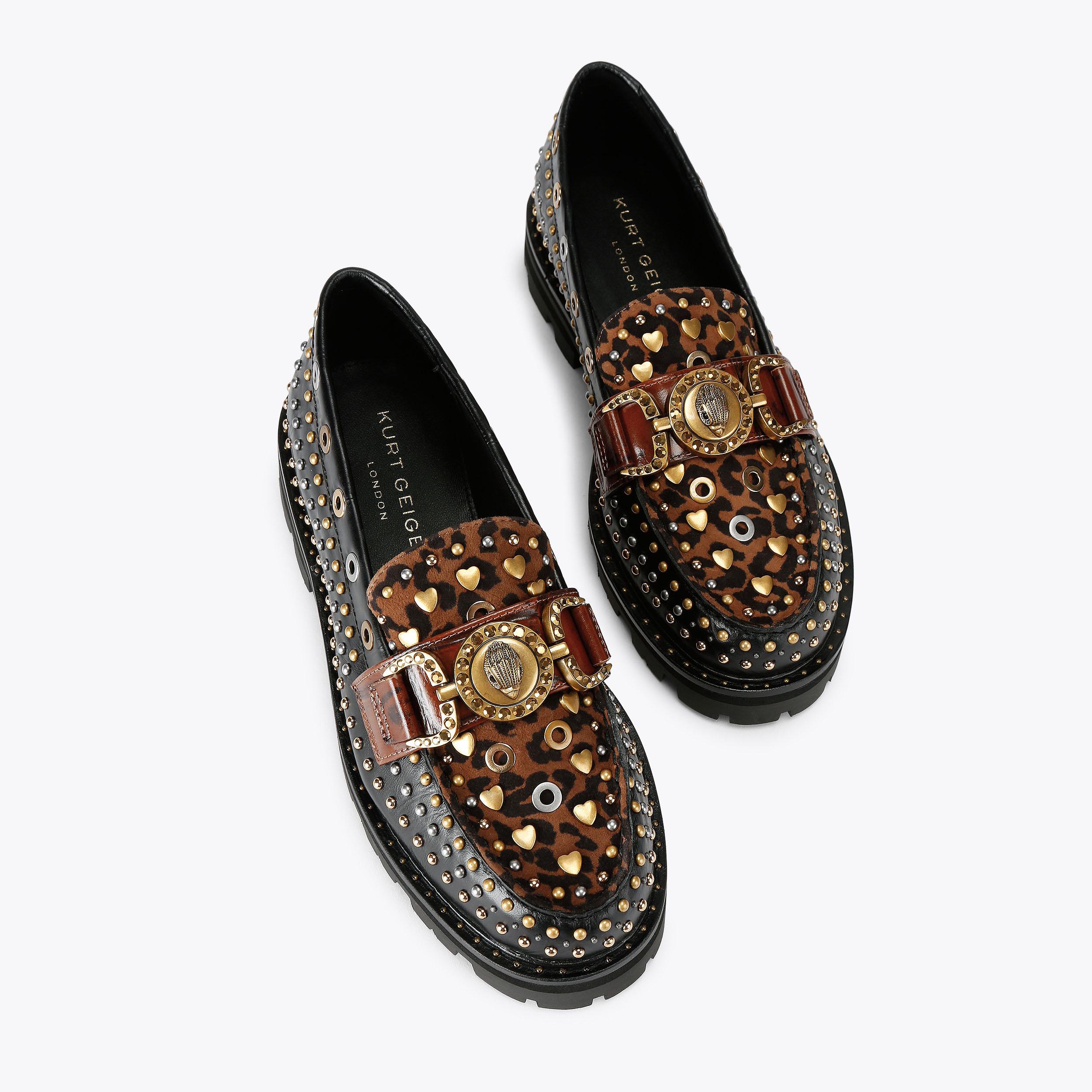 MANSION STUD LOAFER Black Slip On Loafers Leopard by KURT GEIGER