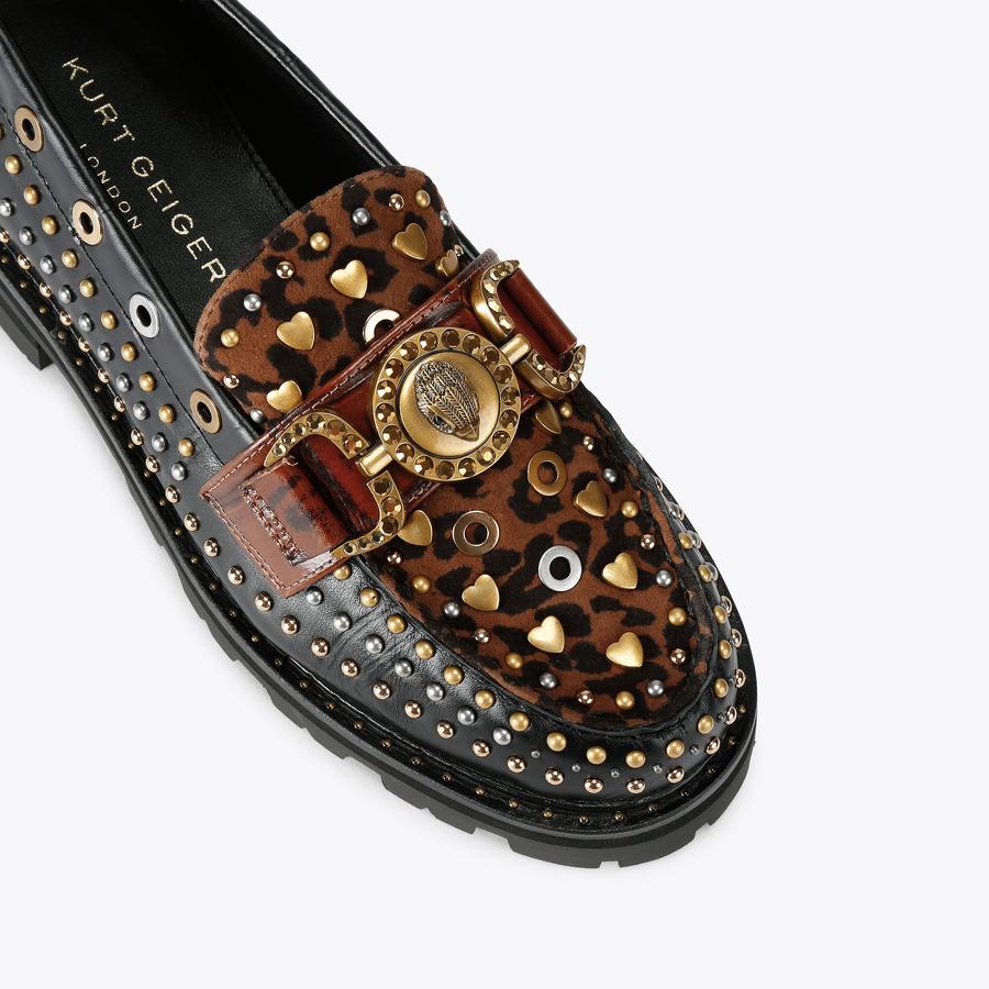MANSION STUD LOAFER Black Slip On Loafers Leopard by KURT  display picture 1