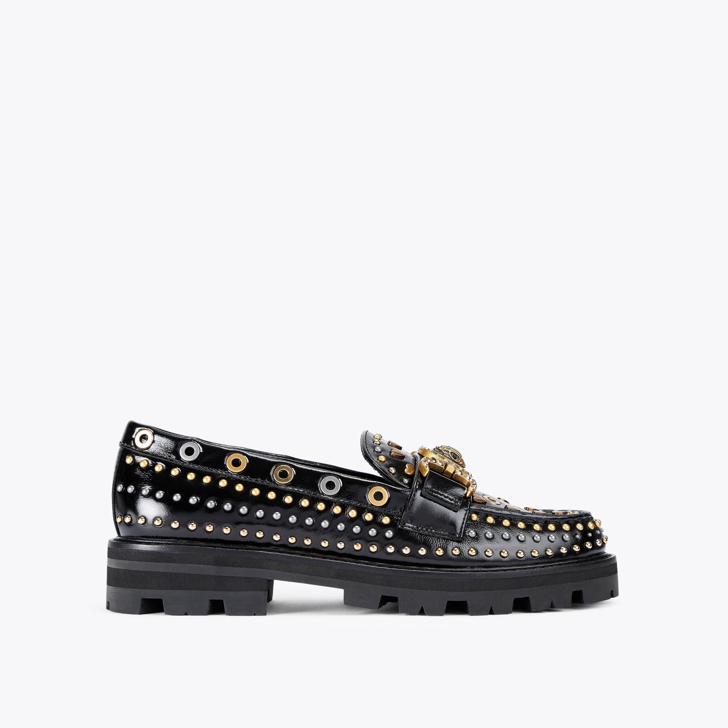 MANSION STUD LOAFER Black Studded Slip On Loafer by KURT
