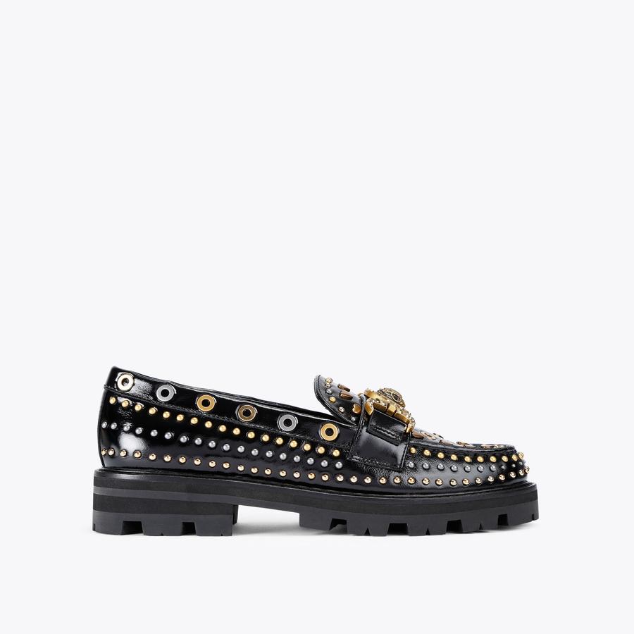 K♢041 stylist Black Studded Loafers Women's - Mansion Loafers | Kurt Geiger