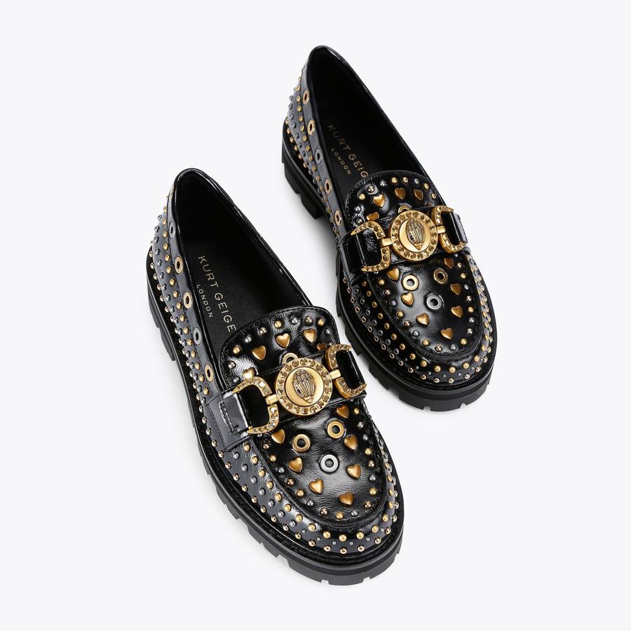 MANSION STUD LOAFER Black Studded Slip On Loafer by KURT